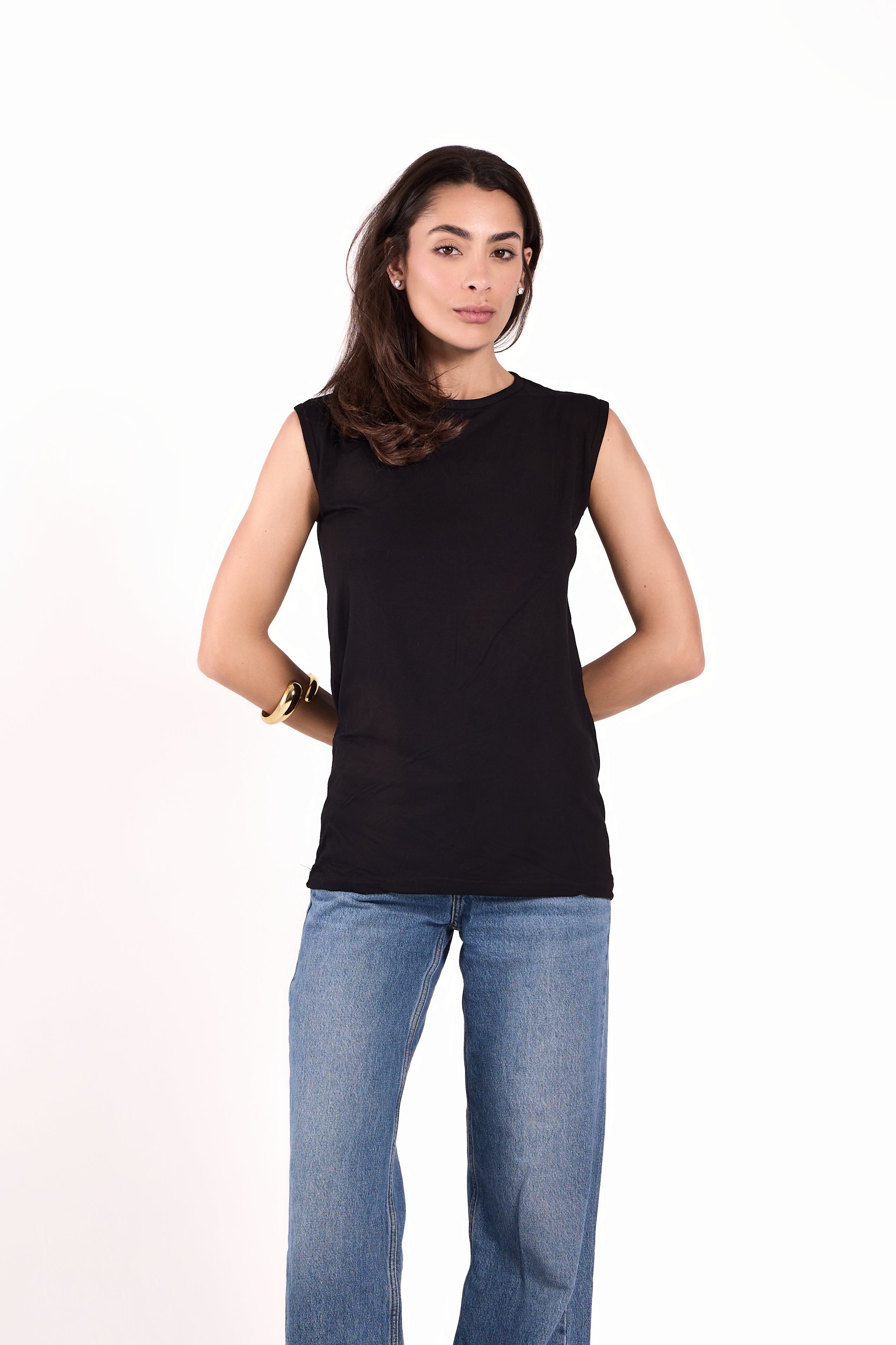 Sleeveless Crew Neck Top Material: Viscose Blend