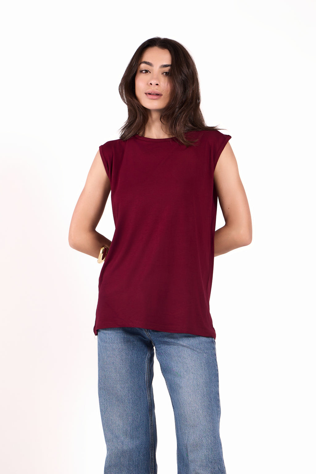 Sleeveless Crew Neck Top Material: Viscose Blend