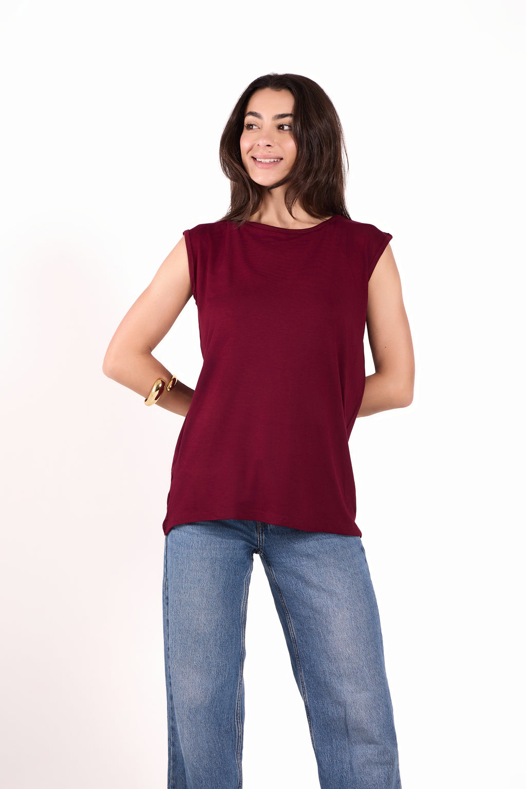 Sleeveless Crew Neck Top Material: Viscose Blend