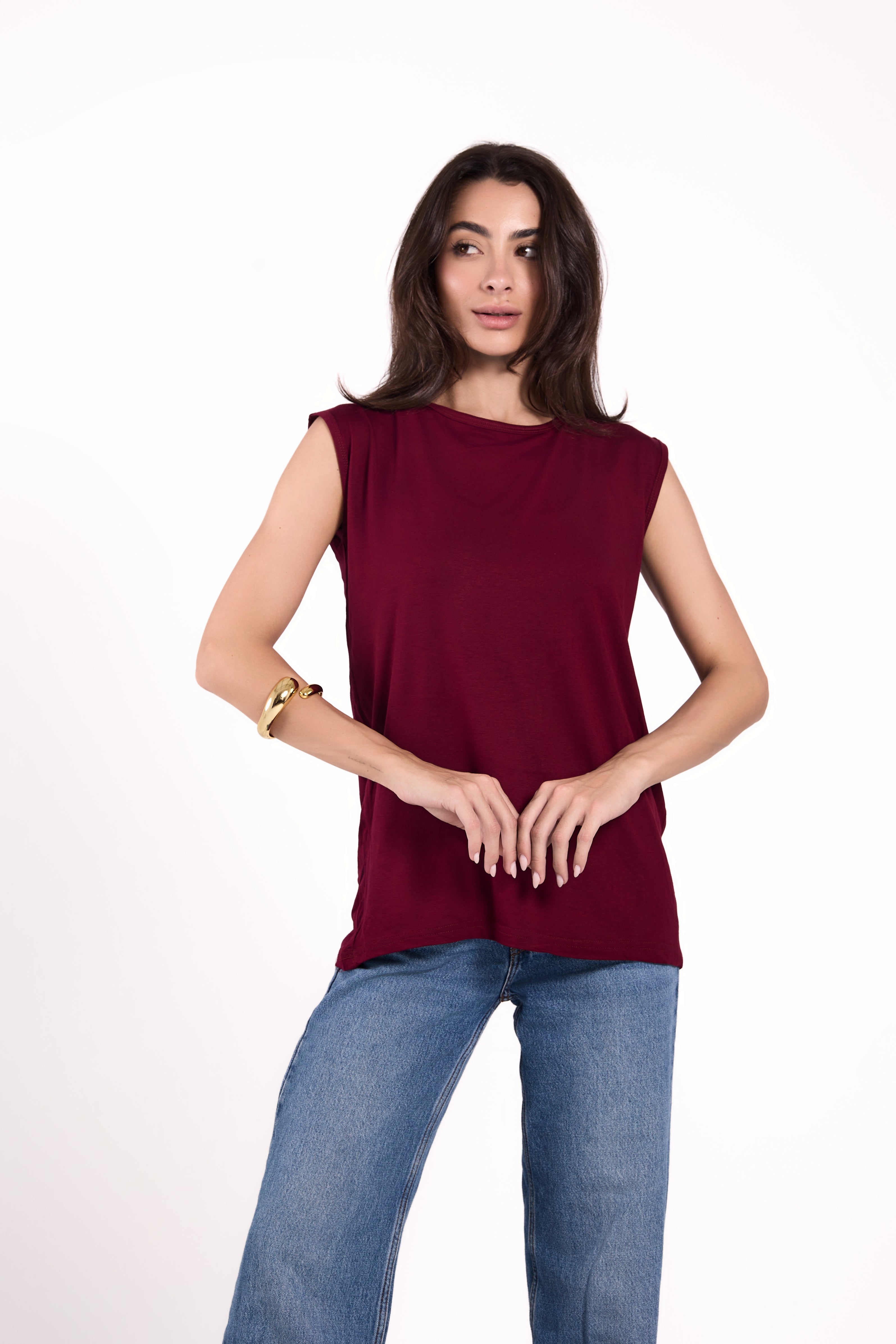 Sleeveless Crew Neck Top Material: Viscose Blend