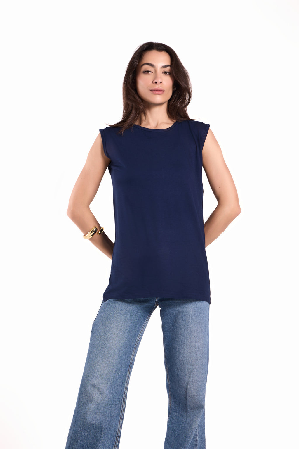 Sleeveless Crew Neck Top Material: Viscose Blend