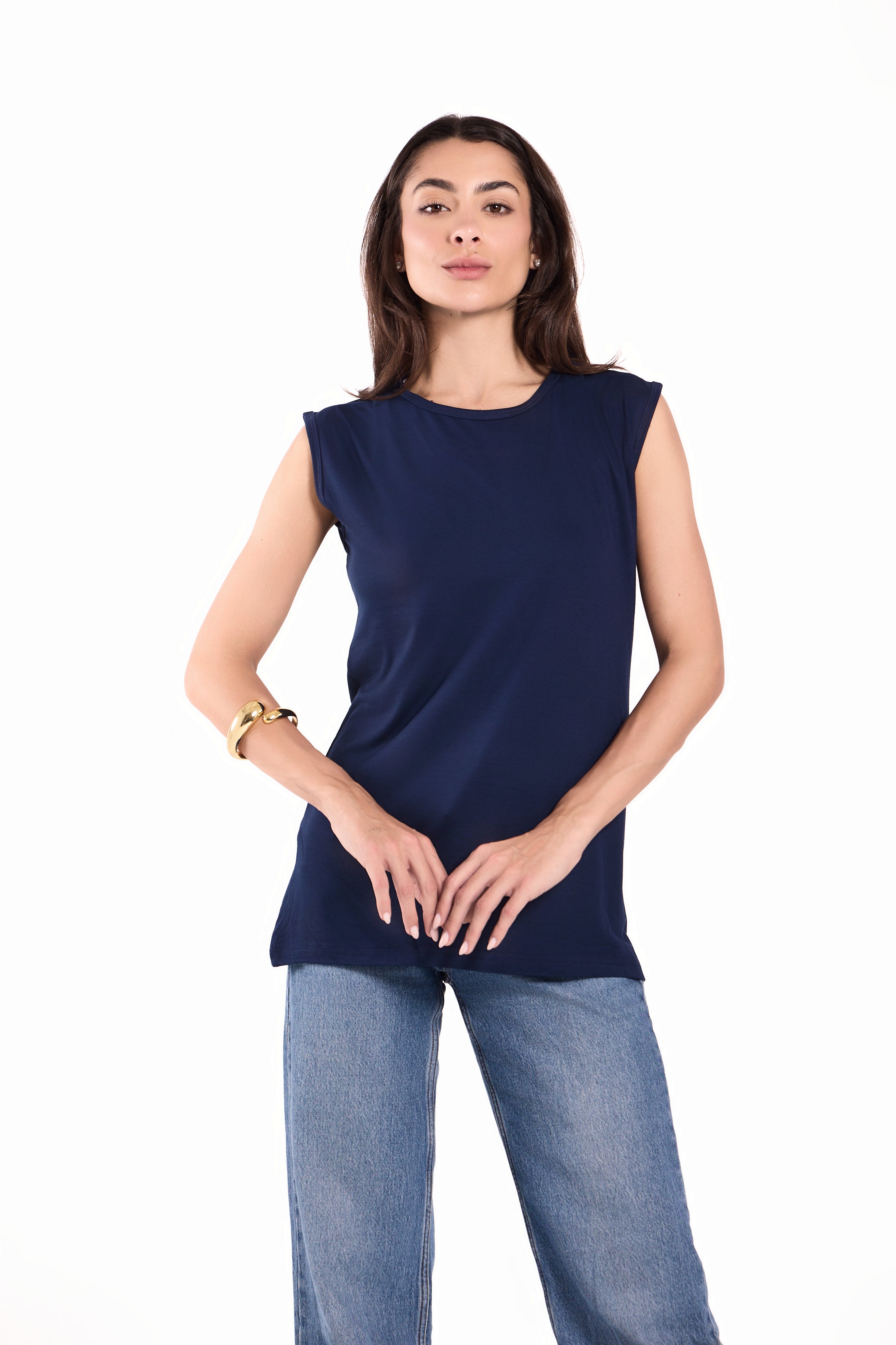 Sleeveless Crew Neck Top Material: Viscose Blend