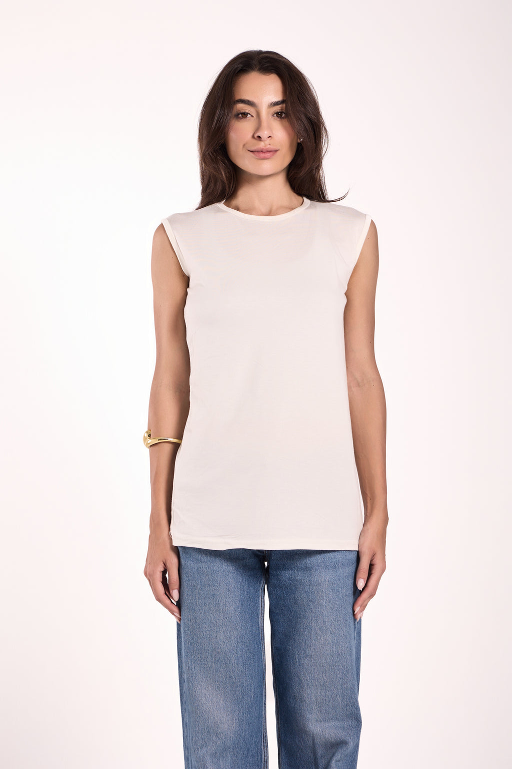 Sleeveless Crew Neck Top Material: Viscose Blend