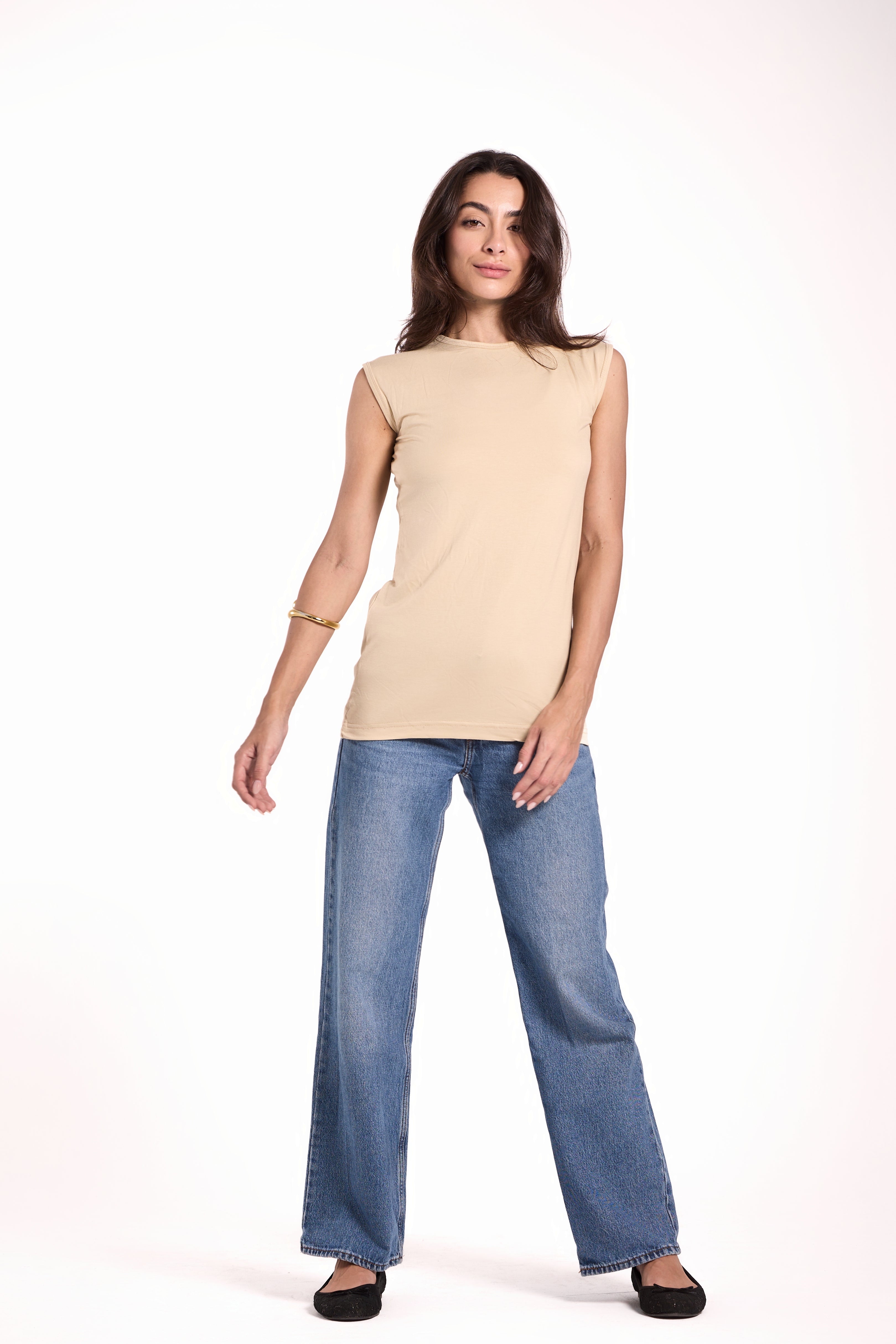 Sleeveless Crew Neck Top Material: Viscose Blend
