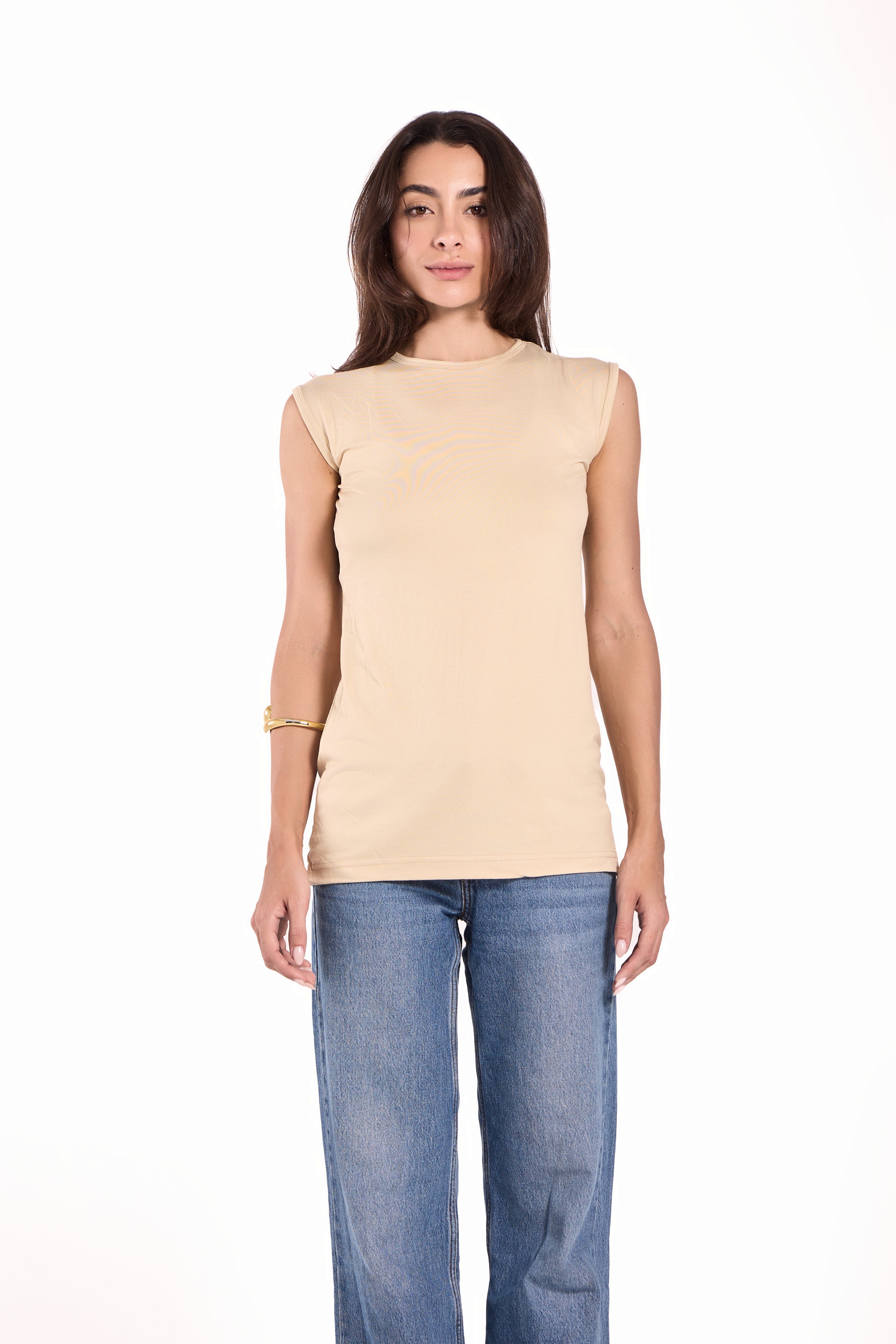 Sleeveless Crew Neck Top Material: Viscose Blend
