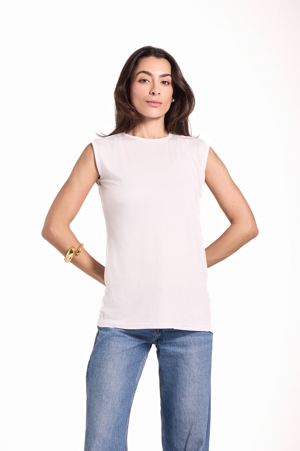 Sleeveless Crew Neck Top Material: Viscose Blend