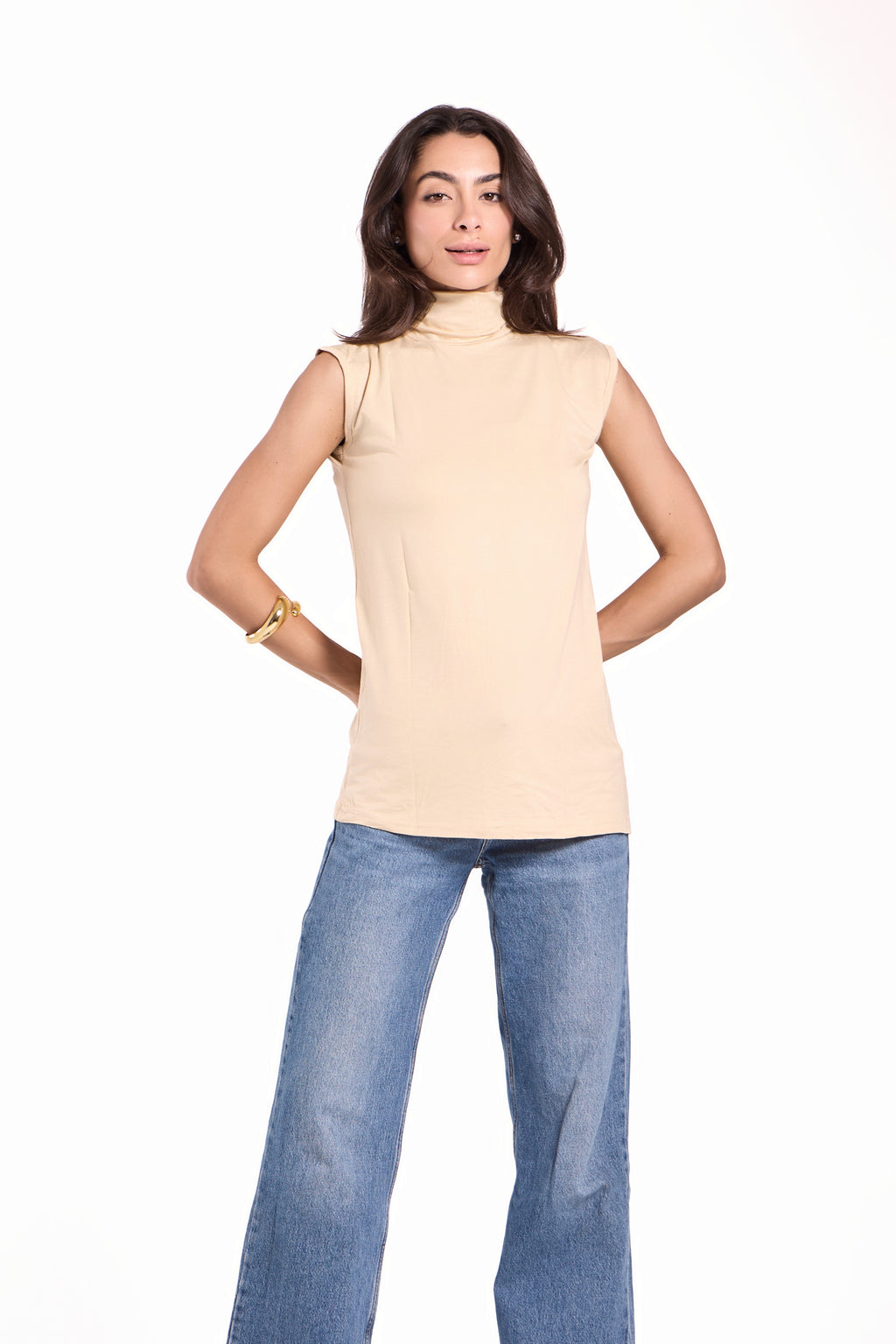 High Neck Sleeveless Top Material: Viscose Blend