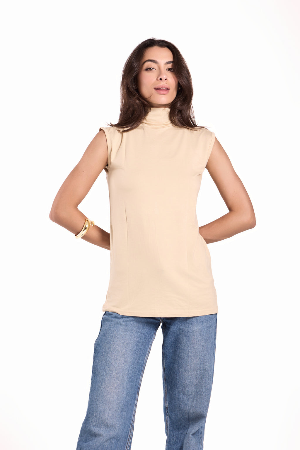 High Neck Sleeveless Top Material: Viscose Blend