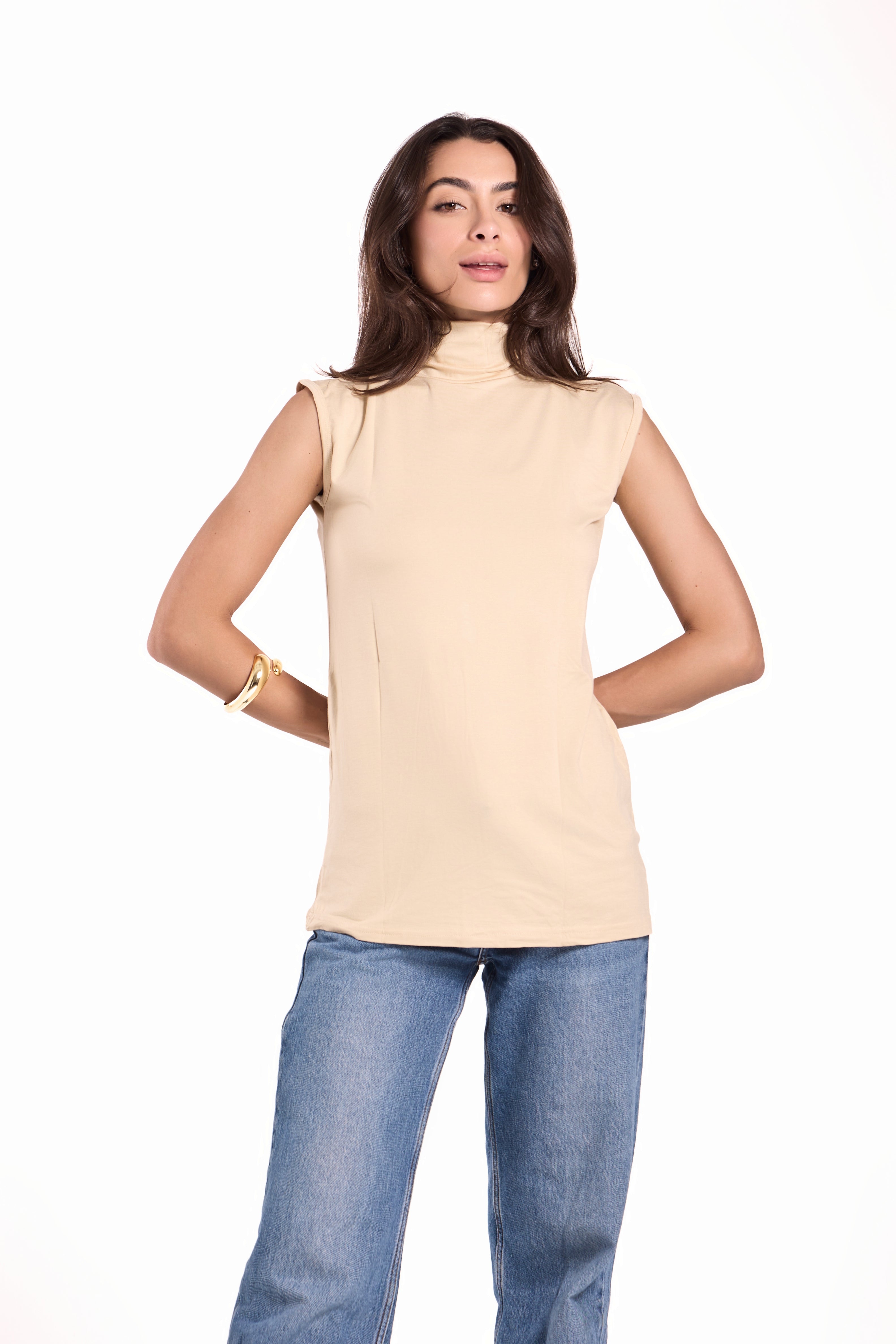 High Neck Sleeveless Top Material: Viscose Blend