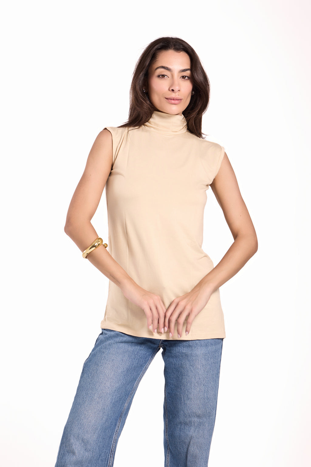 High Neck Sleeveless Top Material: Viscose Blend