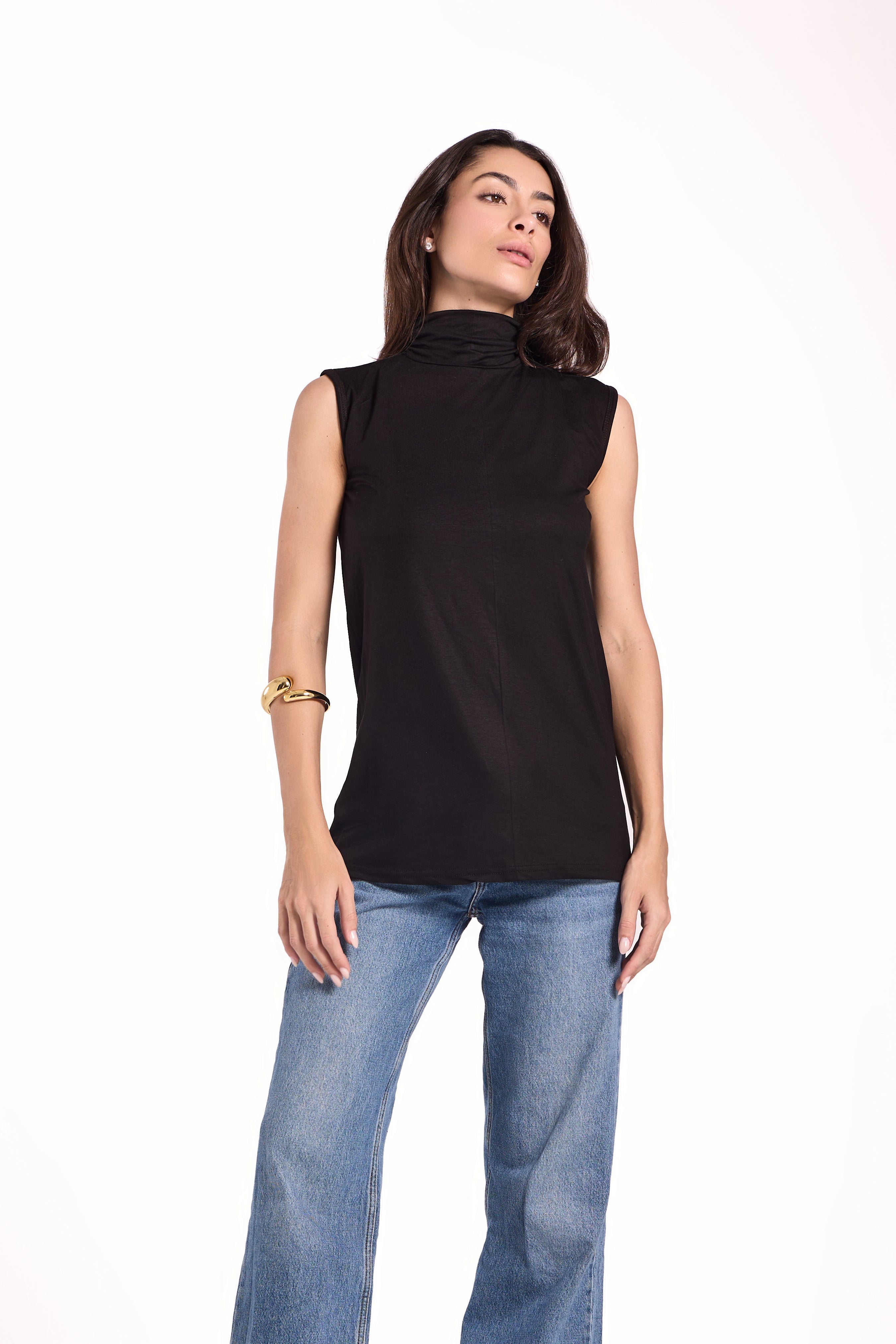 High Neck Sleeveless Top Material: Viscose Blend
