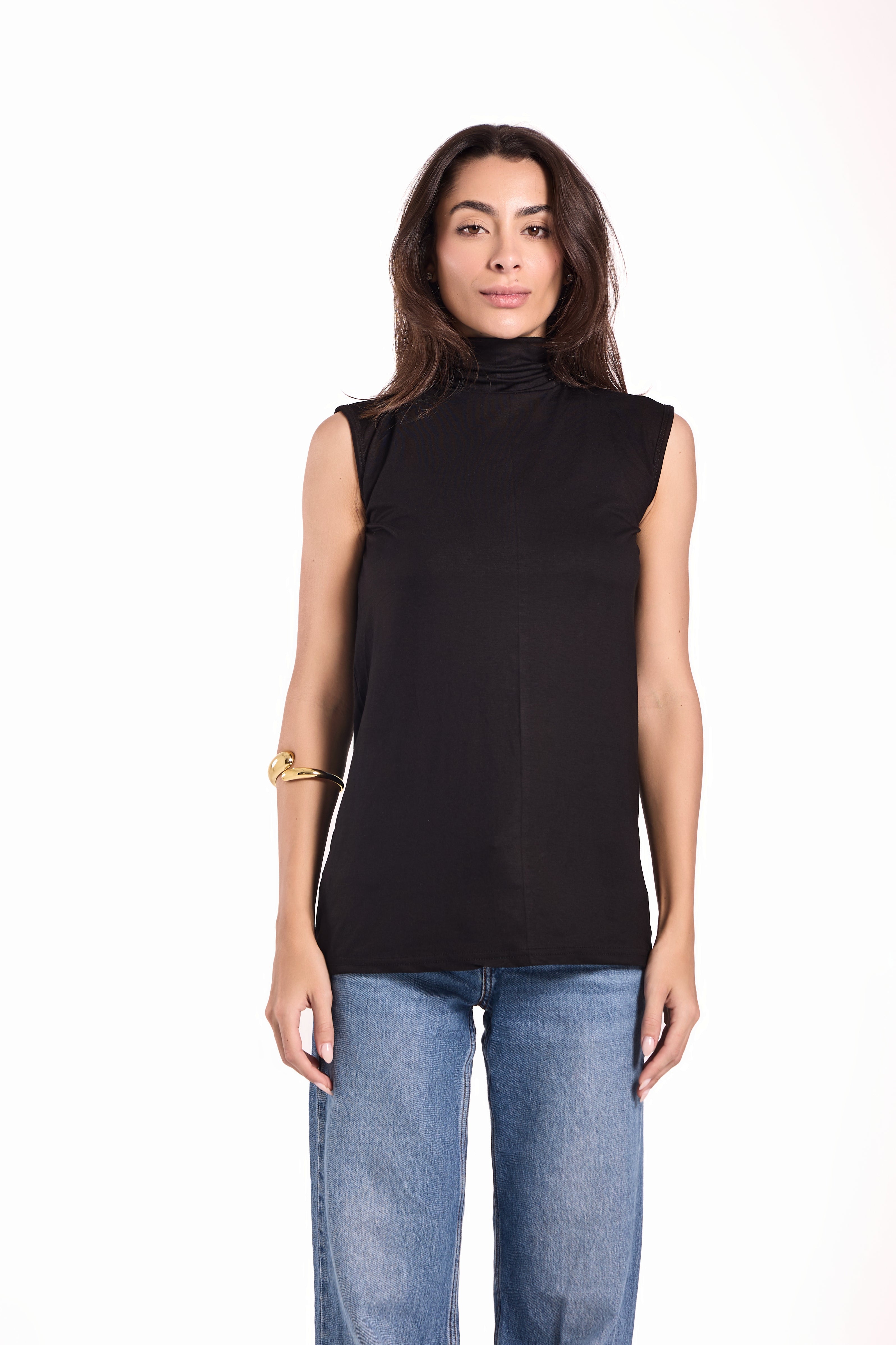 High Neck Sleeveless Top Material: Viscose Blend
