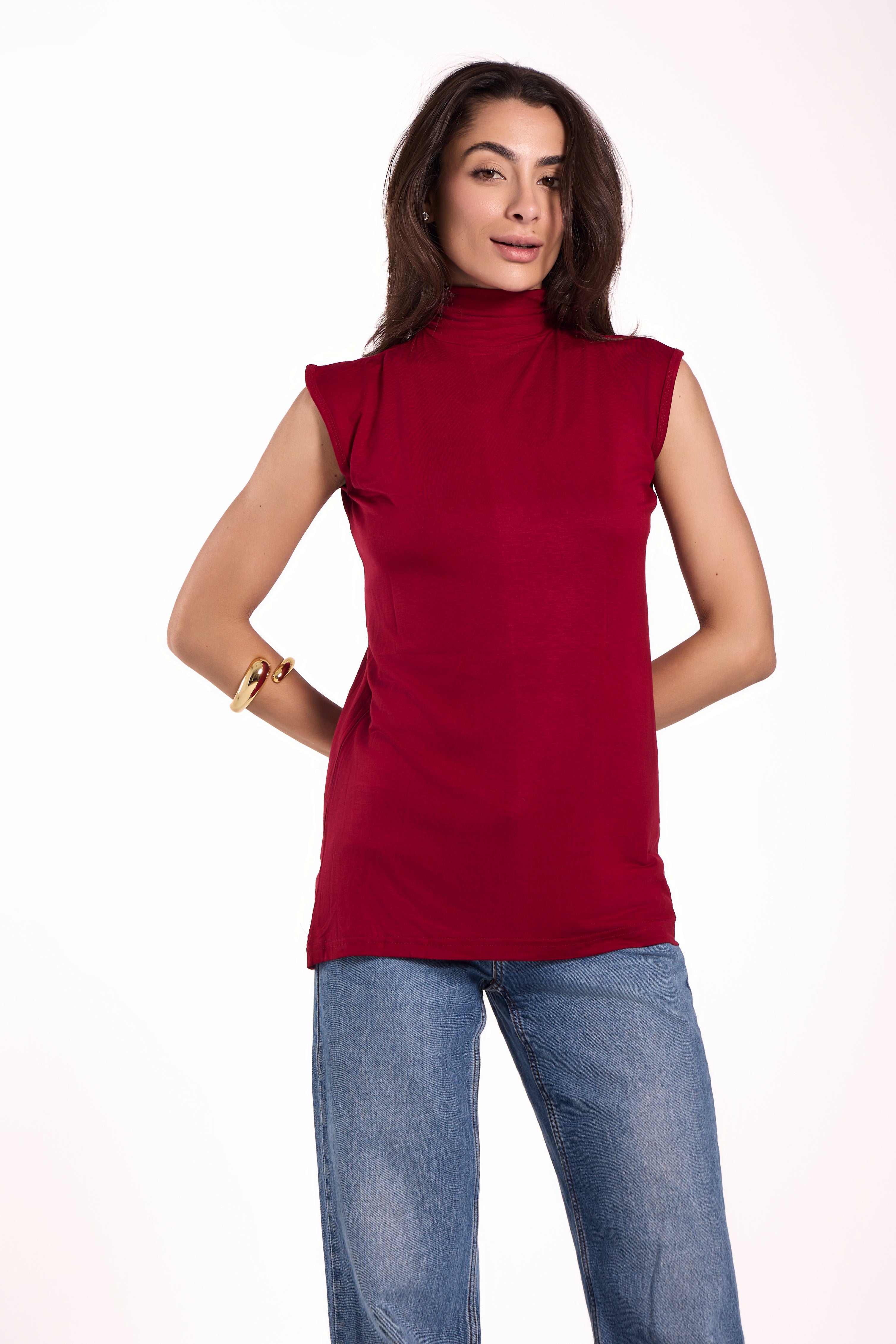 High Neck Sleeveless Top Material: Viscose Blend