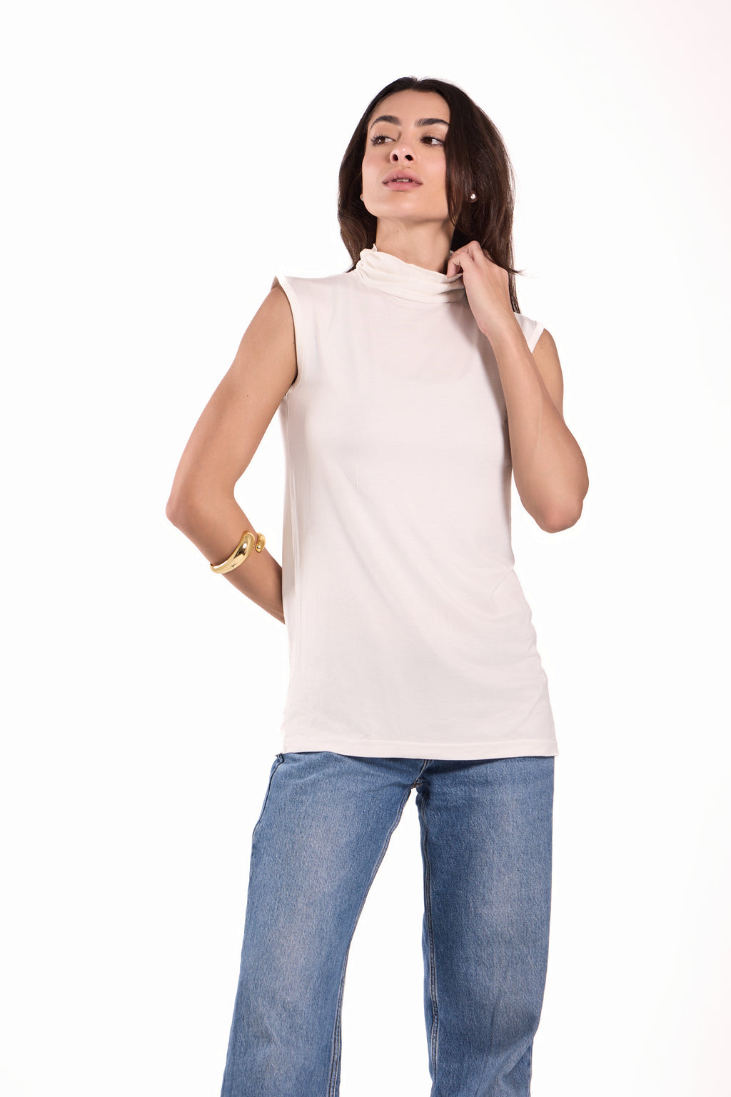 High Neck Sleeveless Top Material: Viscose Blend