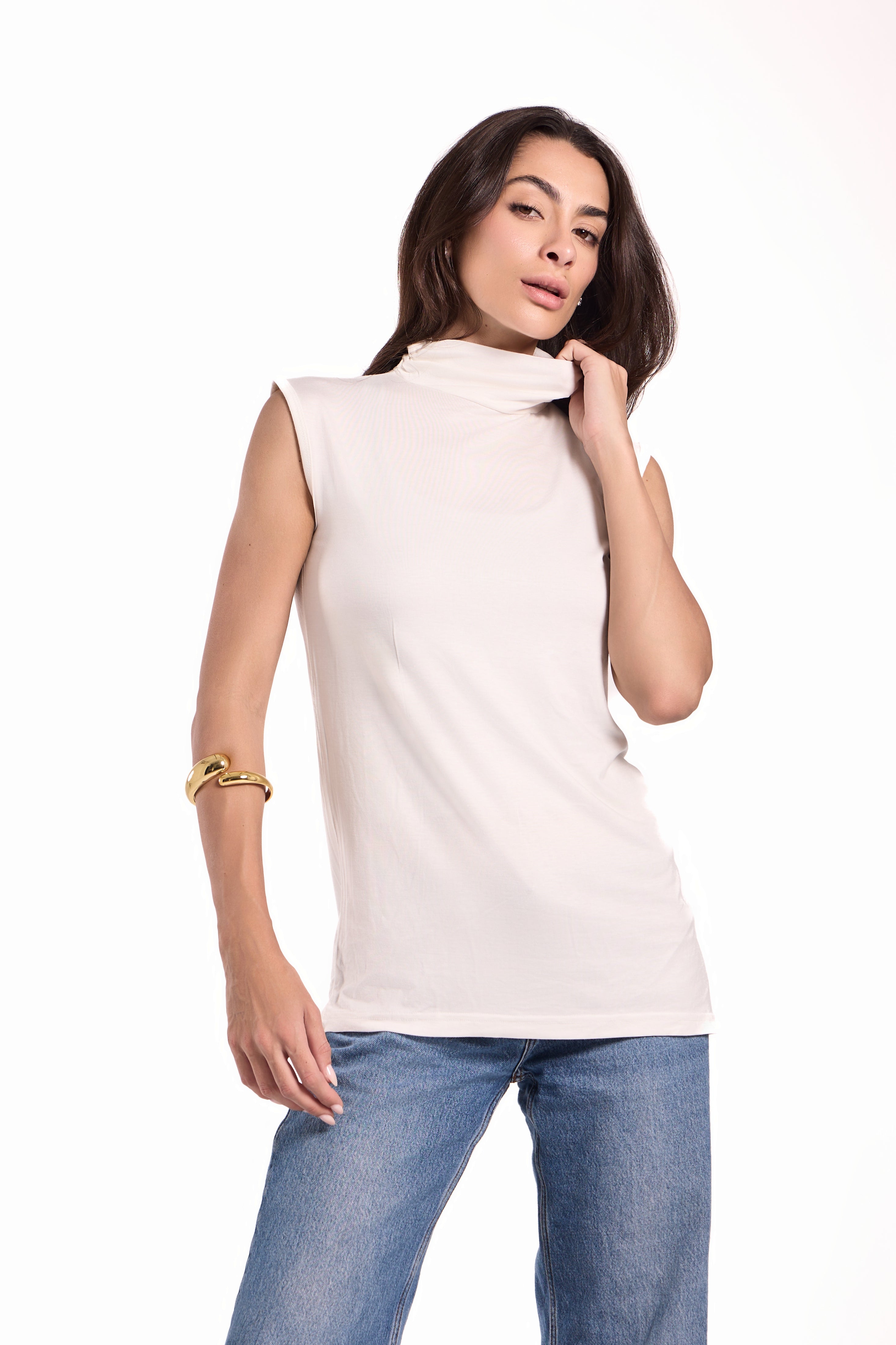 High Neck Sleeveless Top Material: Viscose Blend