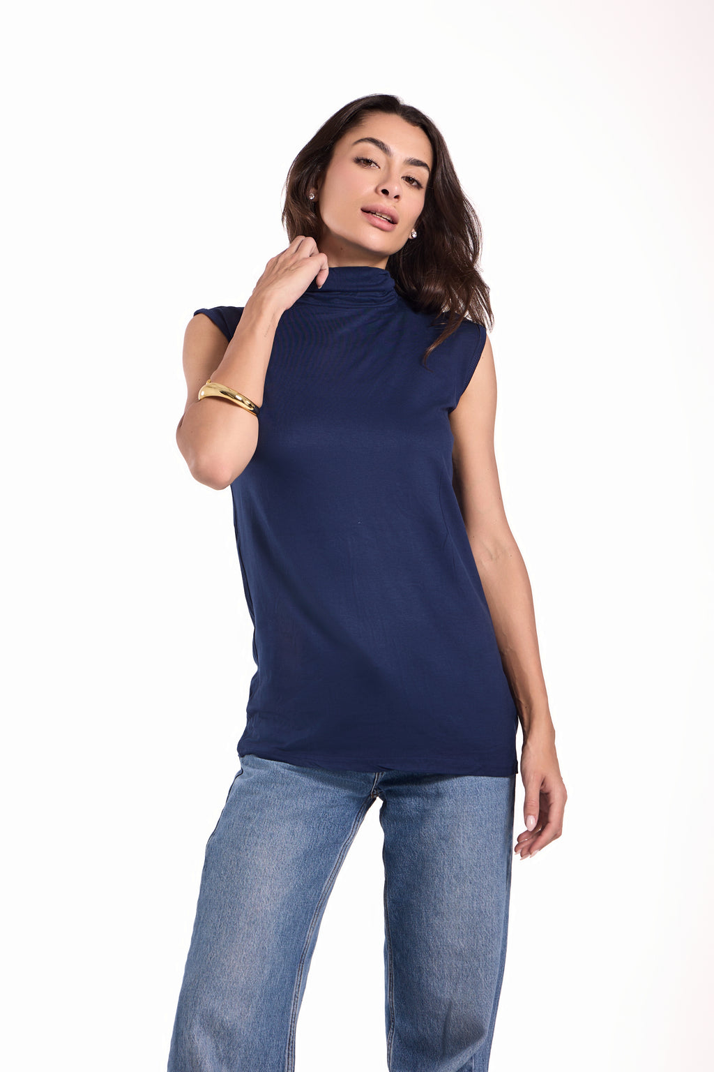 High Neck Sleeveless Top Material: Viscose Blend