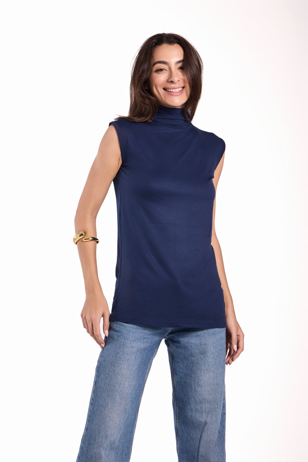 High Neck Sleeveless Top Material: Viscose Blend
