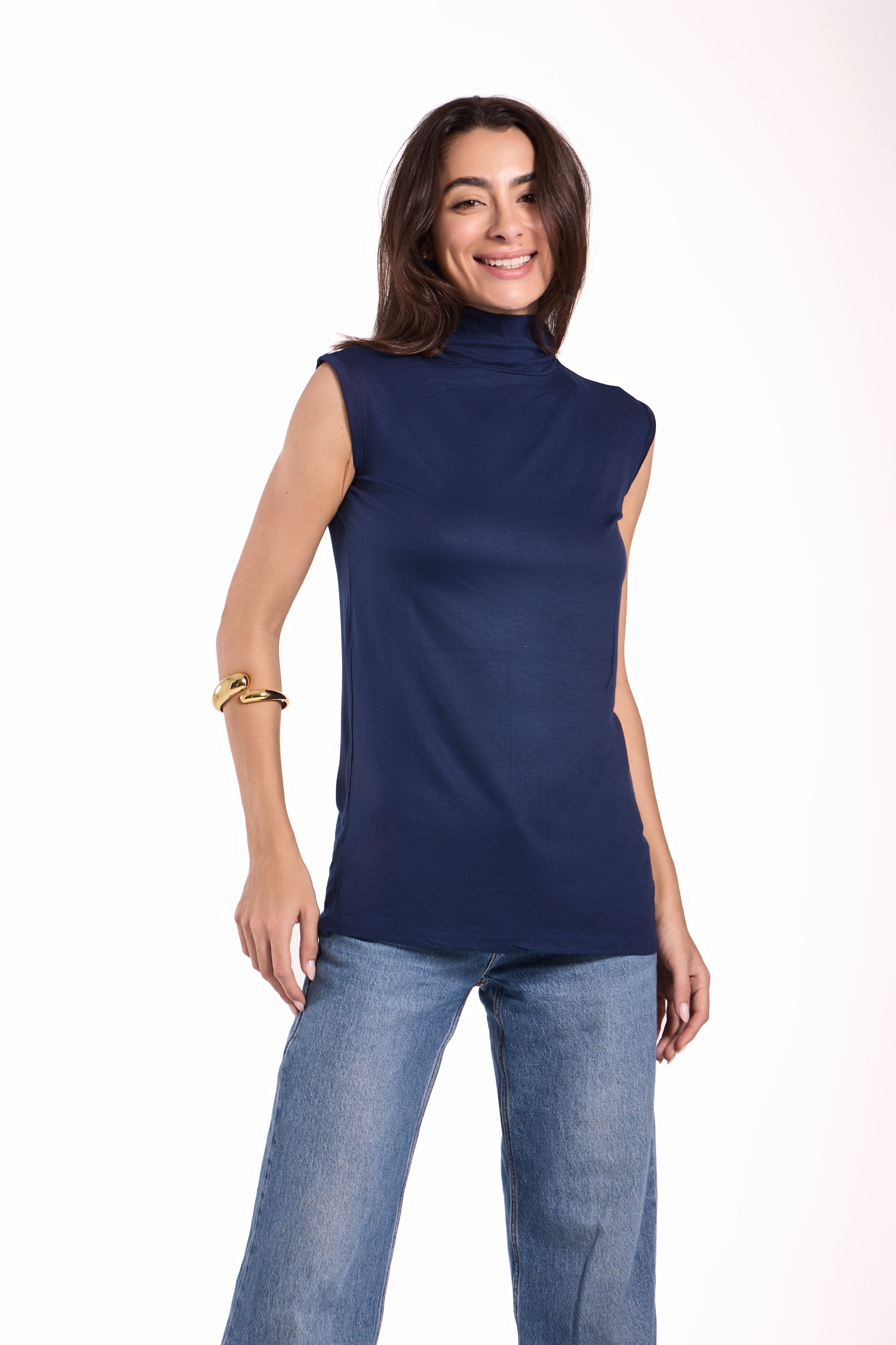 High Neck Sleeveless Top Material: Viscose Blend
