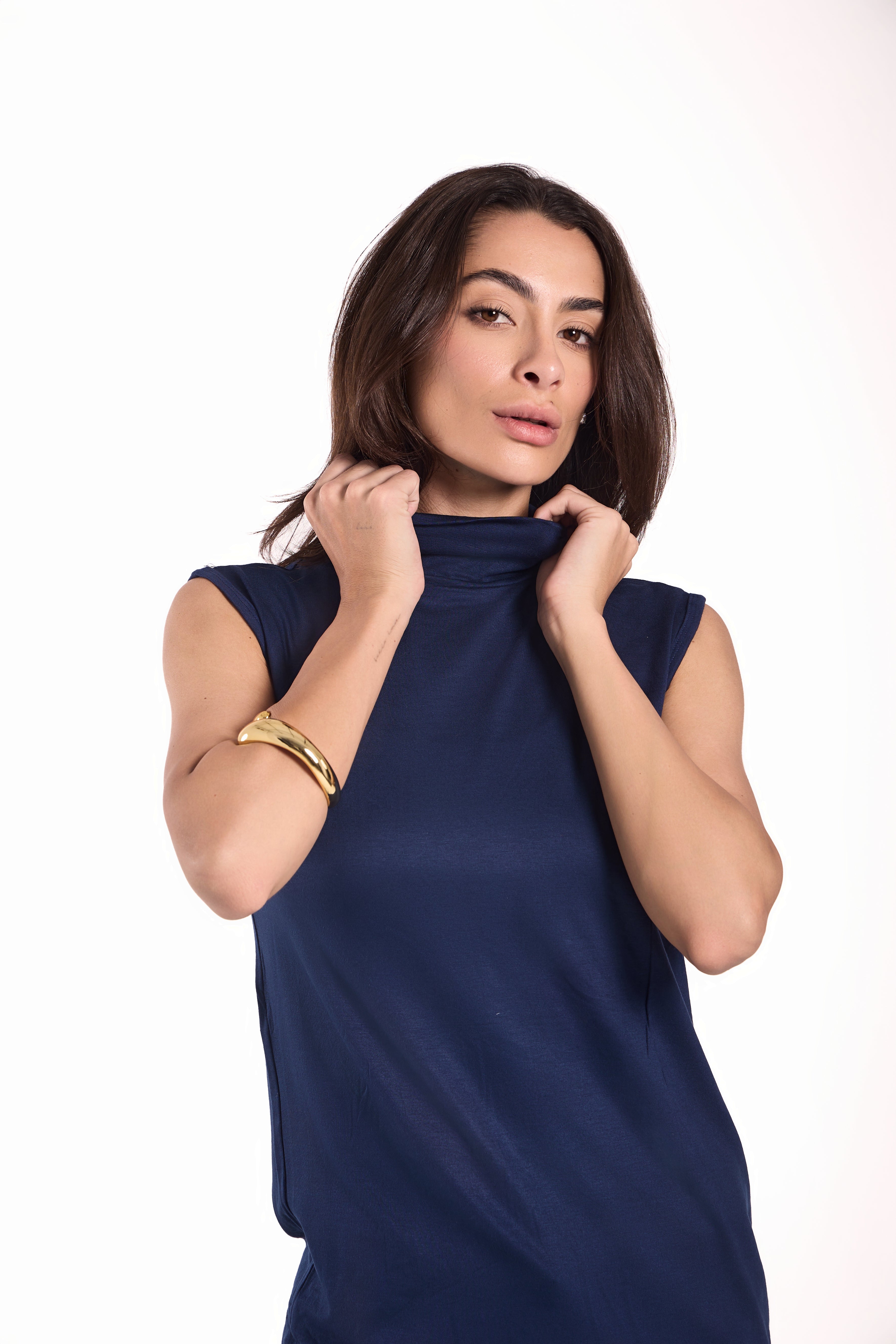 High Neck Sleeveless Top Material: Viscose Blend