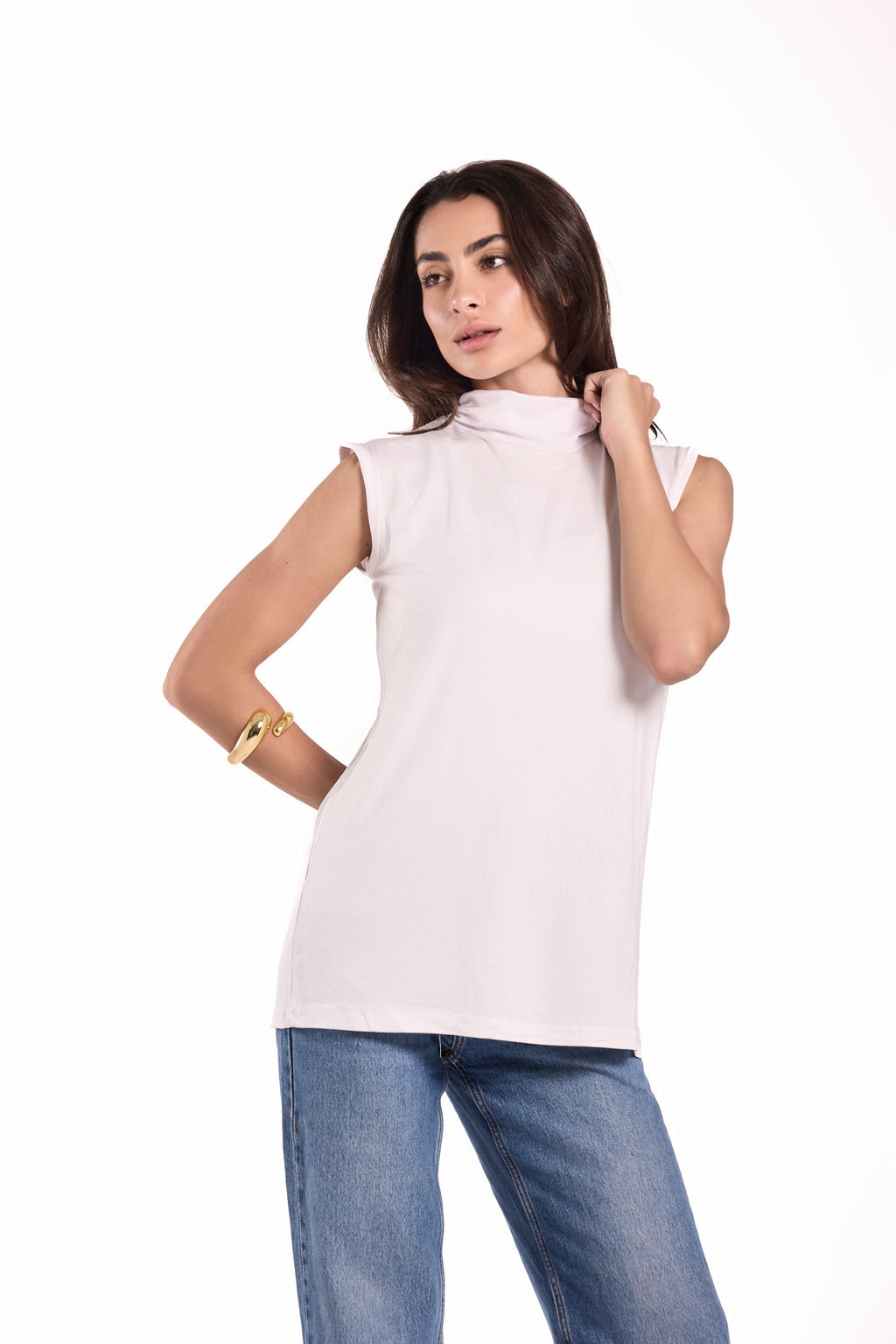 High Neck Sleeveless Top Material: Viscose Blend
