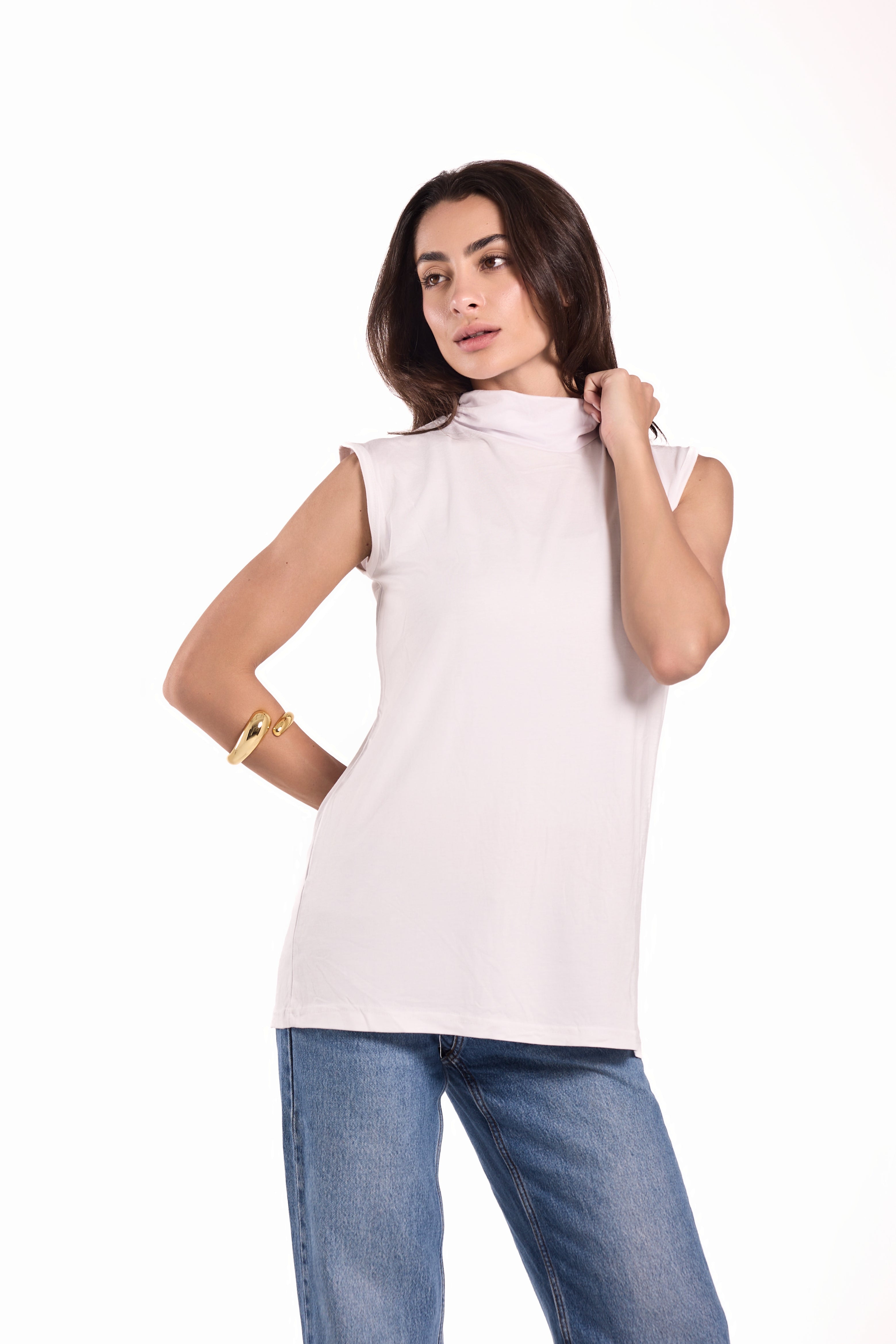High Neck Sleeveless Top Material: Viscose Blend