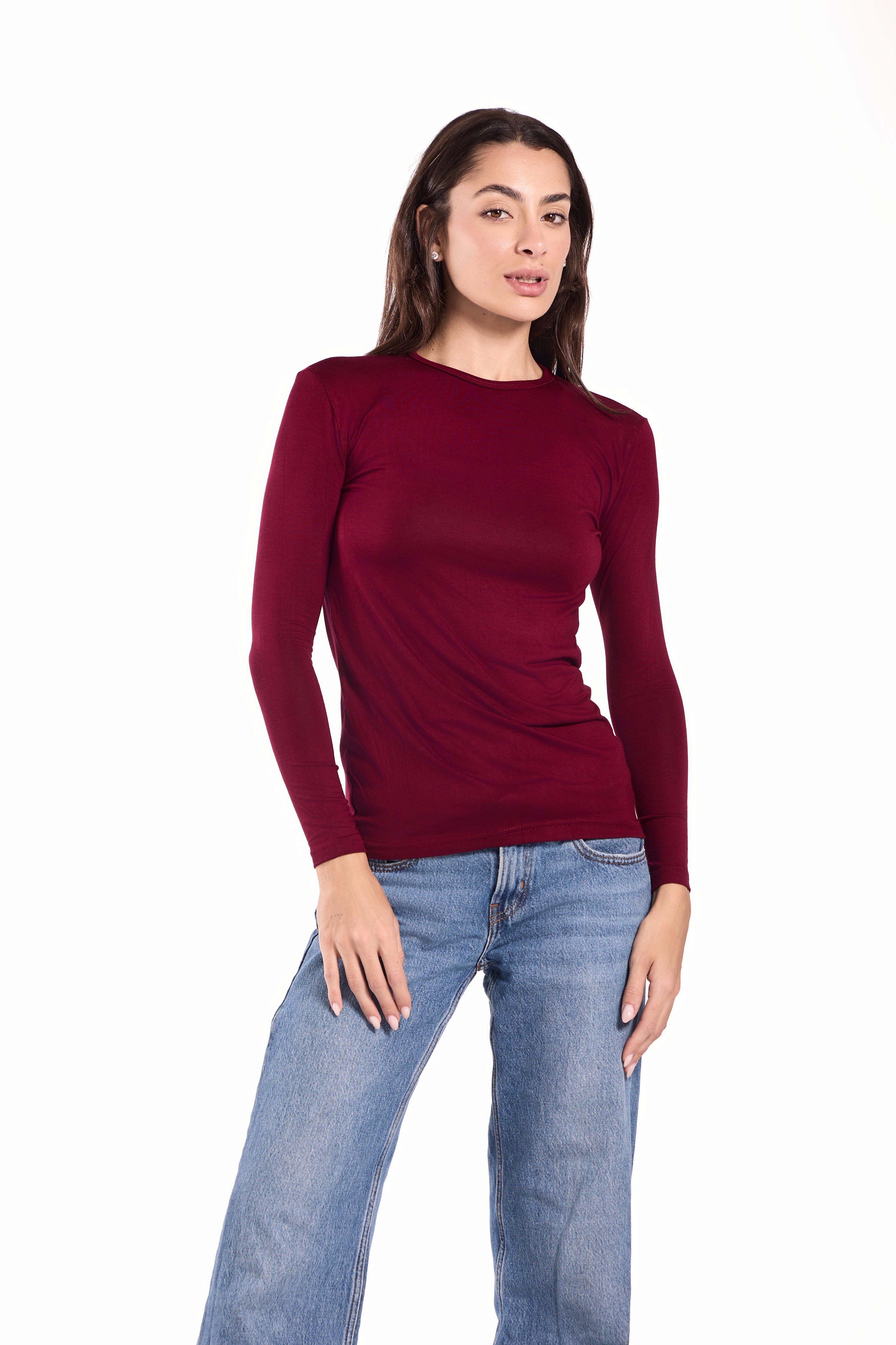 Basic Top Round Neck Full Sleeves -Material: Viscose Blend