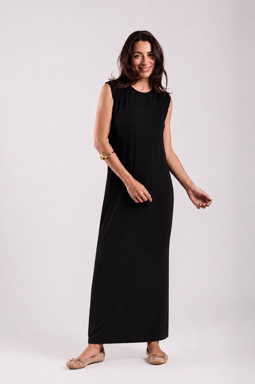 Basic Long Dress - Sleeveless Material: Viscose Blend