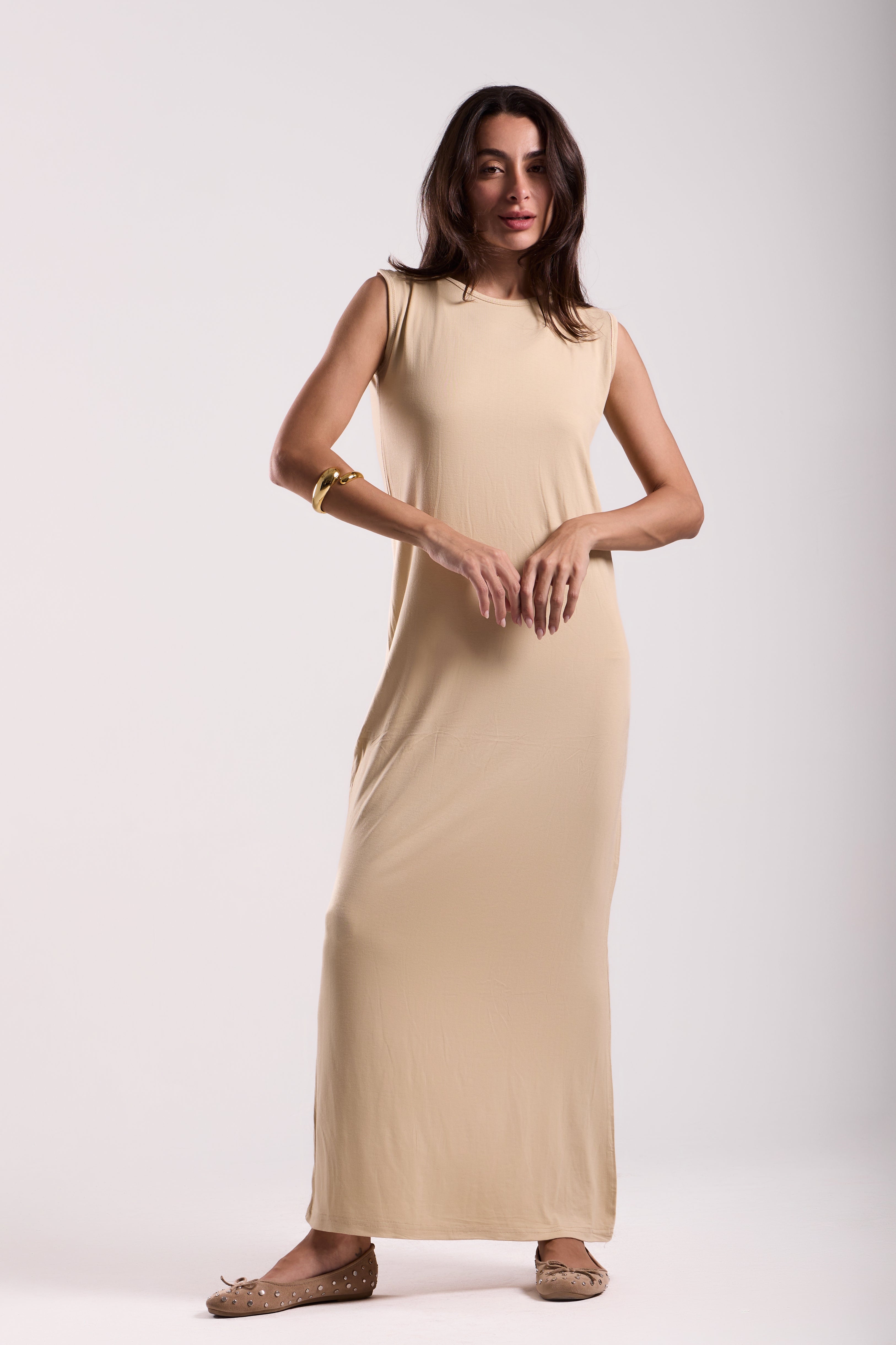 Basic Long Dress - Sleeveless Material: Viscose Blend