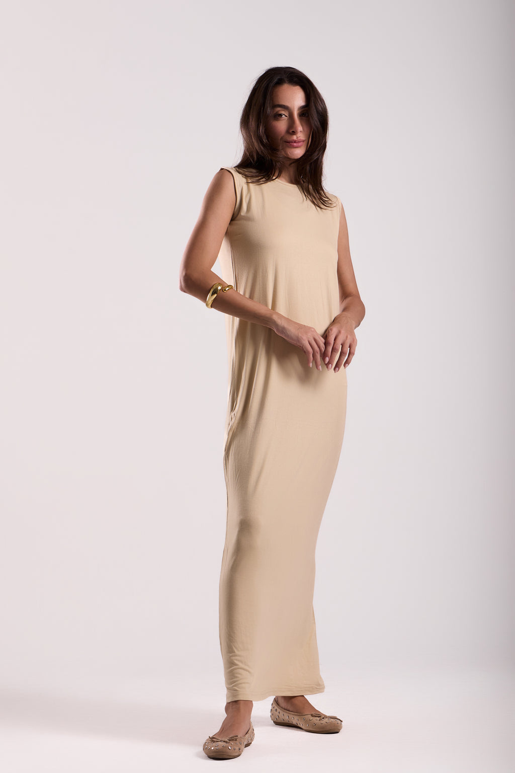 Basic Long Dress - Sleeveless Material: Viscose Blend
