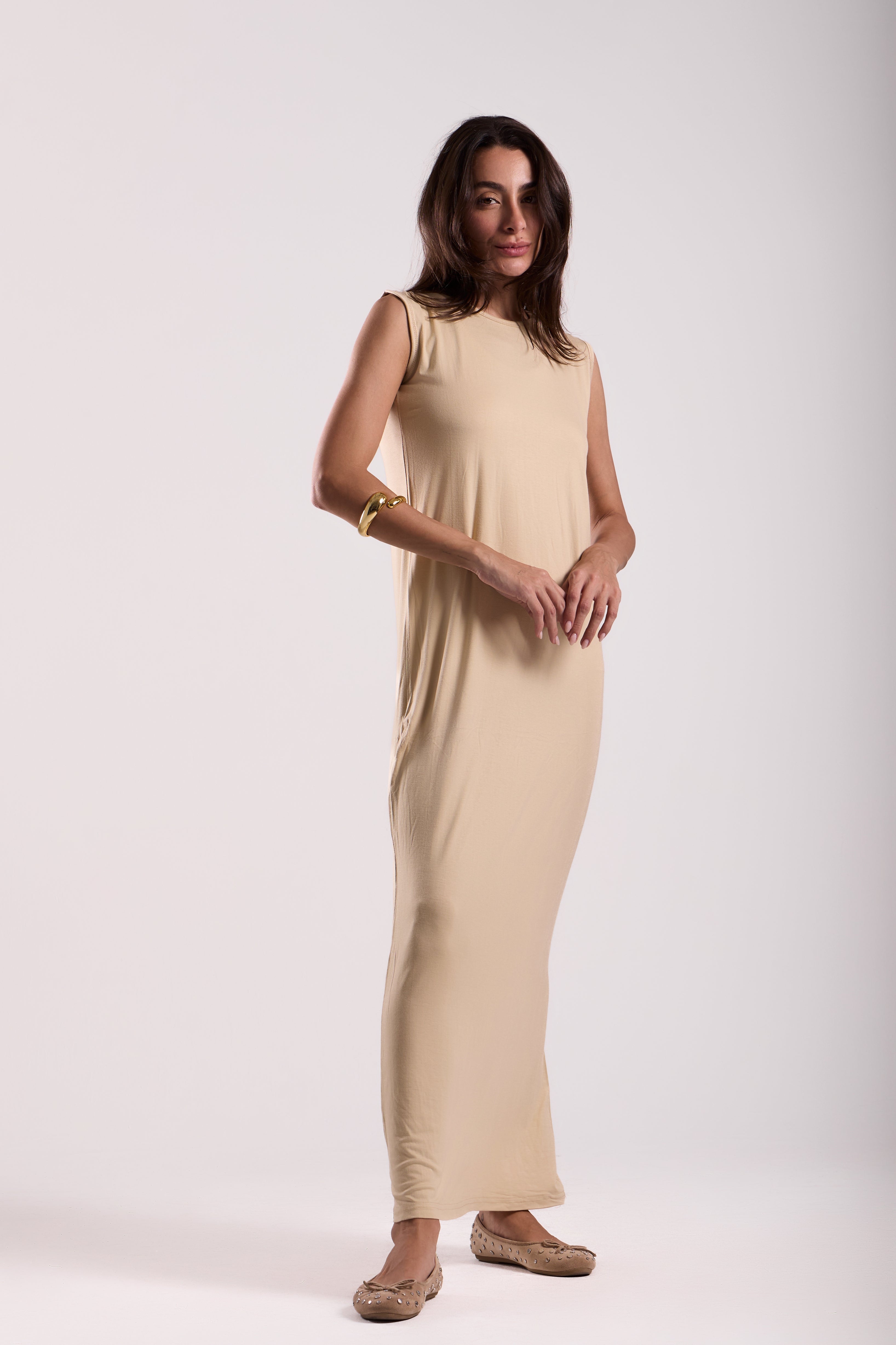 Basic Long Dress - Sleeveless Material: Viscose Blend
