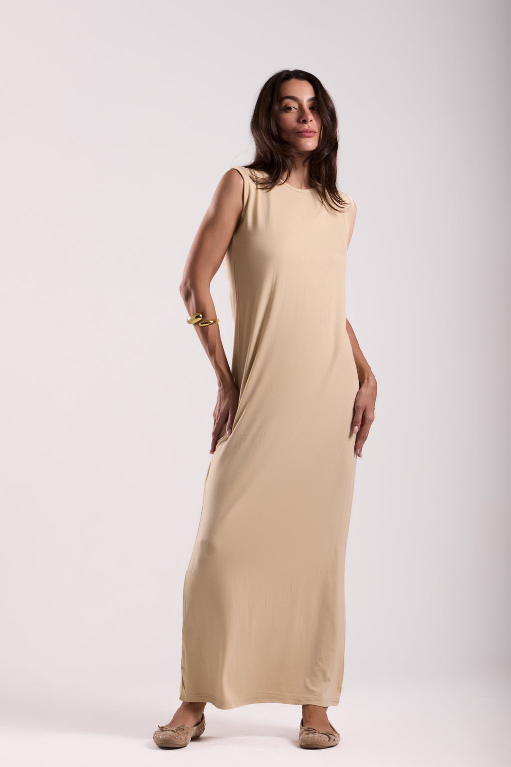 Basic Long Dress - Sleeveless Material: Viscose Blend