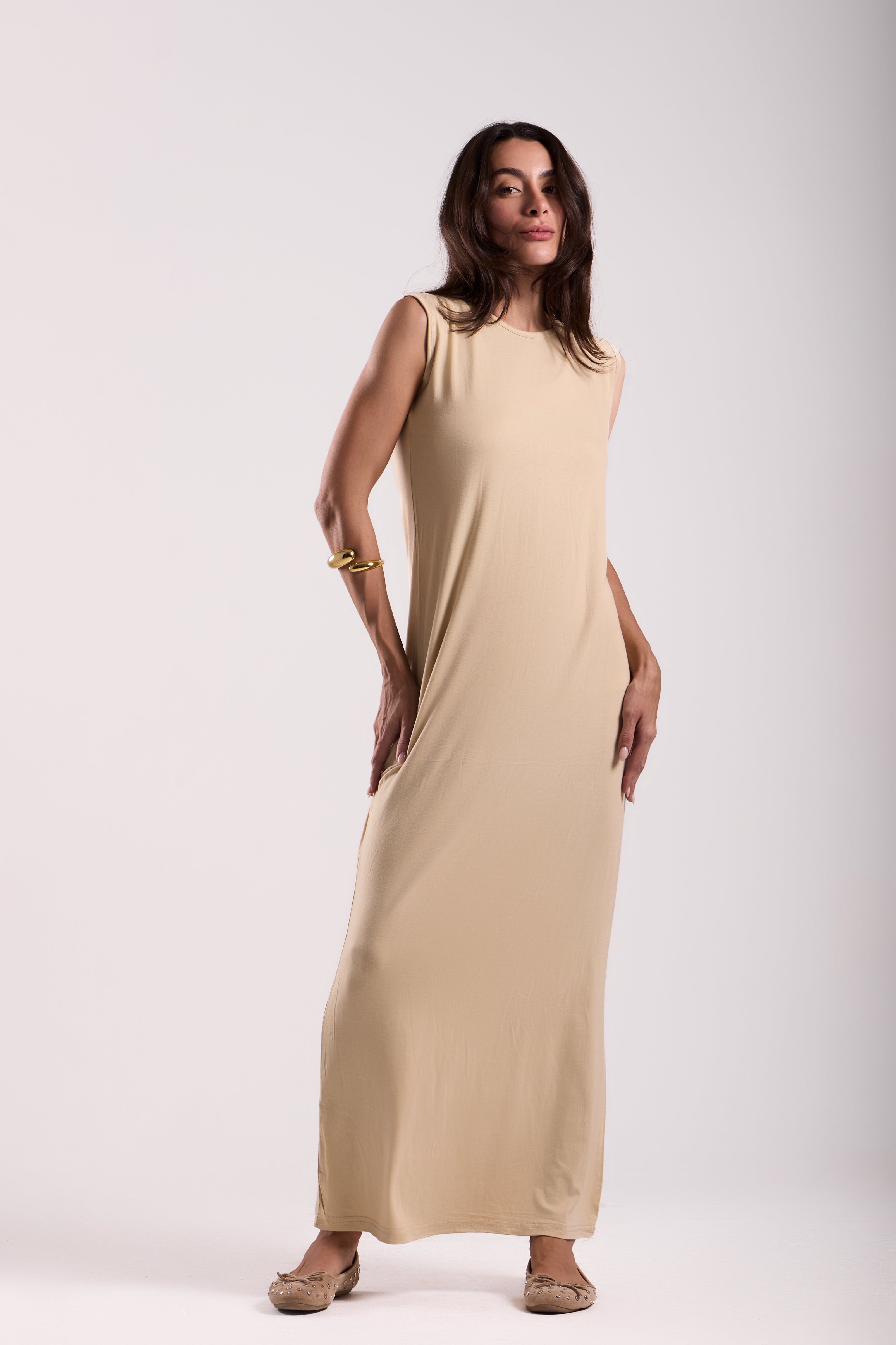 Basic Long Dress - Sleeveless Material: Viscose Blend