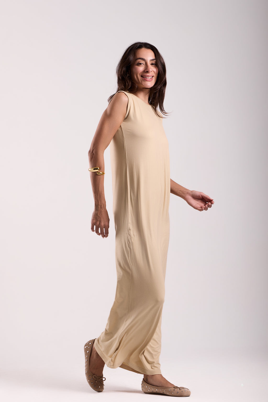 Basic Long Dress - Sleeveless Material: Viscose Blend