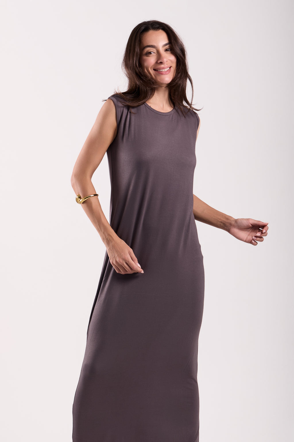 Basic Long Dress - Sleeveless Material: Viscose Blend