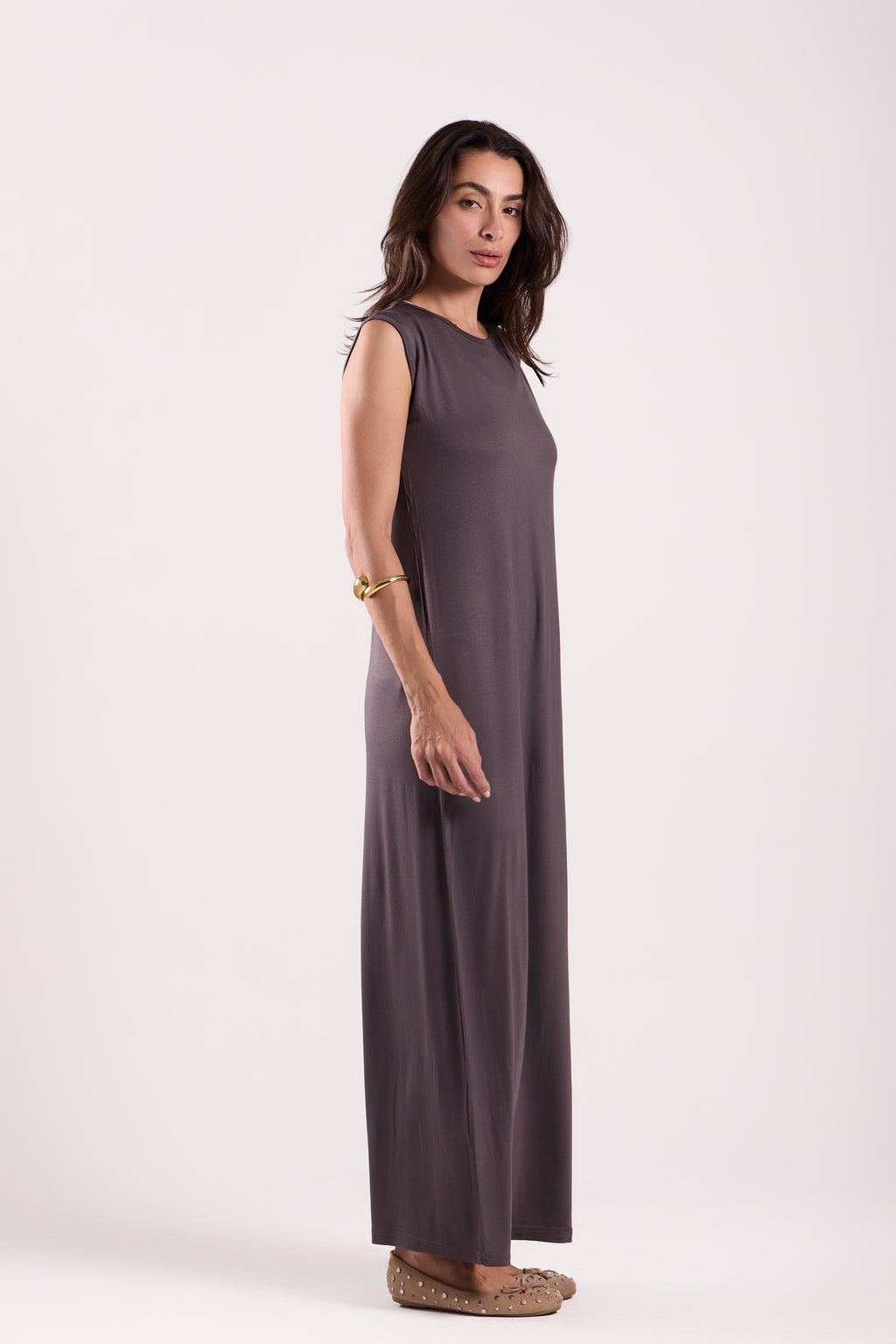 Basic Long Dress - Sleeveless Material: Viscose Blend