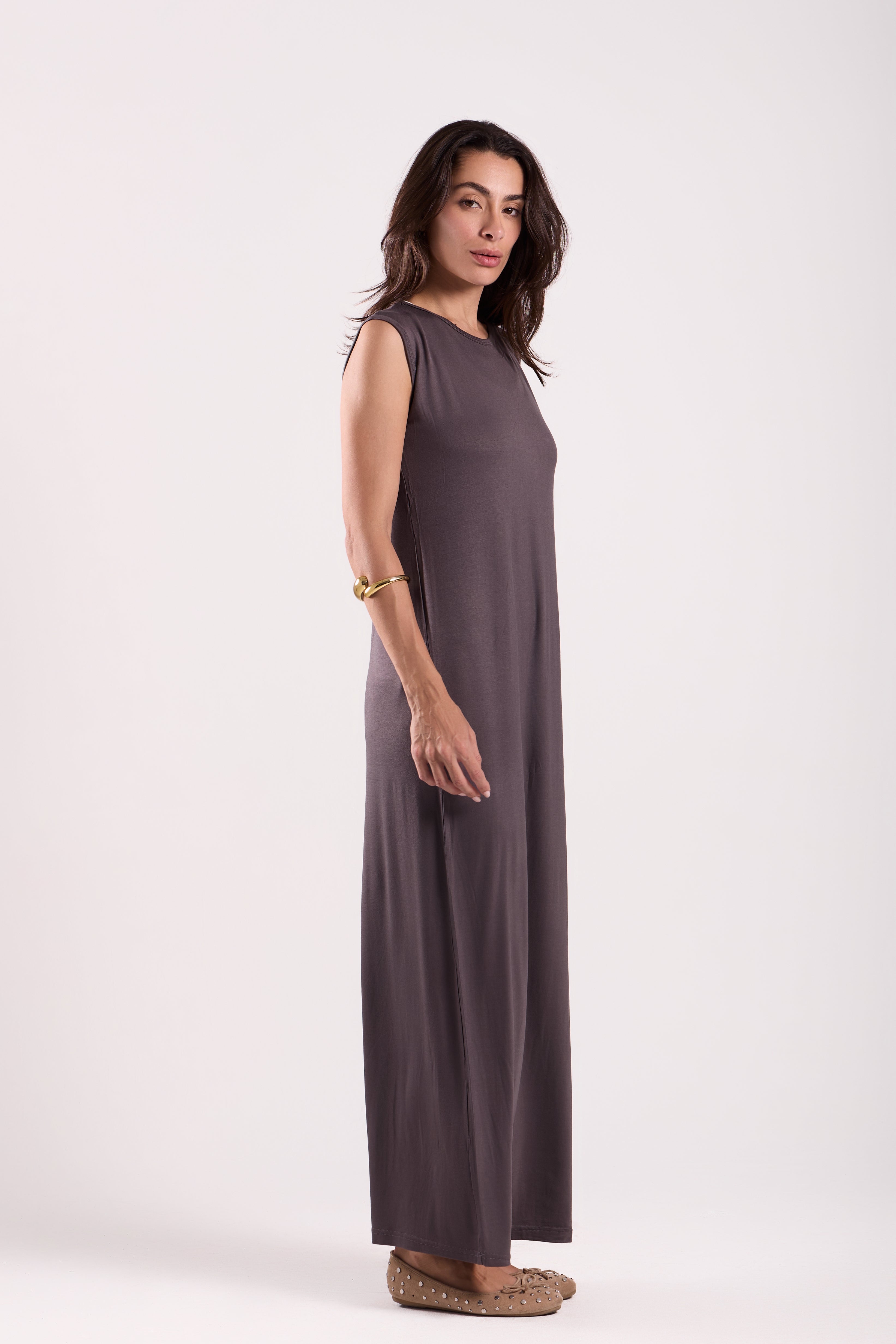 Basic Long Dress - Sleeveless Material: Viscose Blend