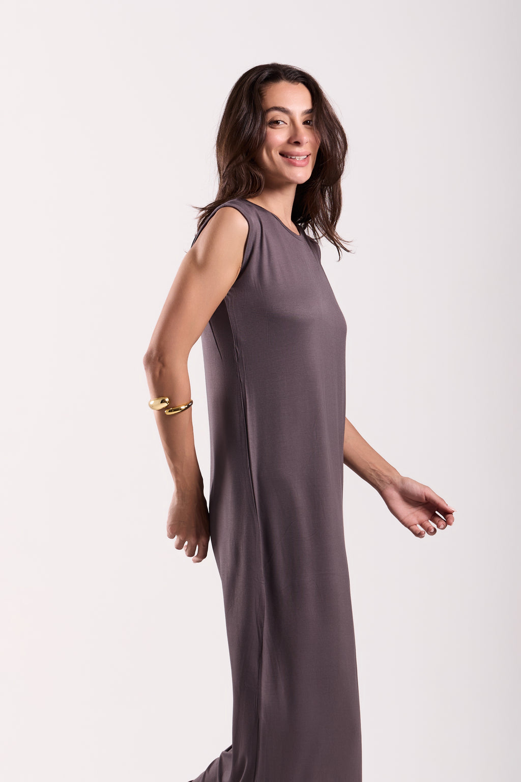 Basic Long Dress - Sleeveless Material: Viscose Blend