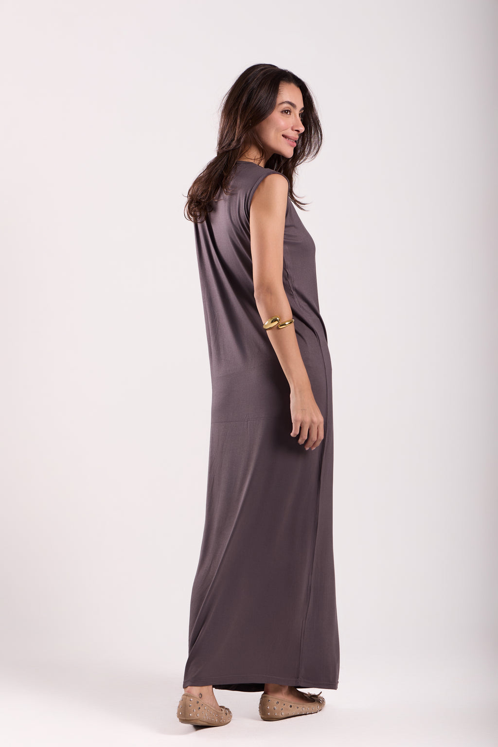 Basic Long Dress - Sleeveless Material: Viscose Blend