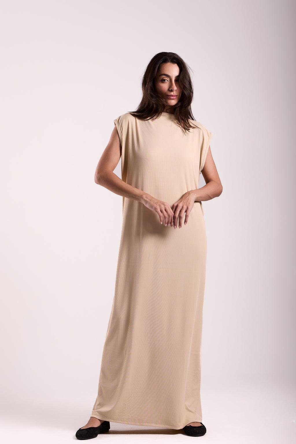 Basic Long Dress - Sleeveless Material: Derby