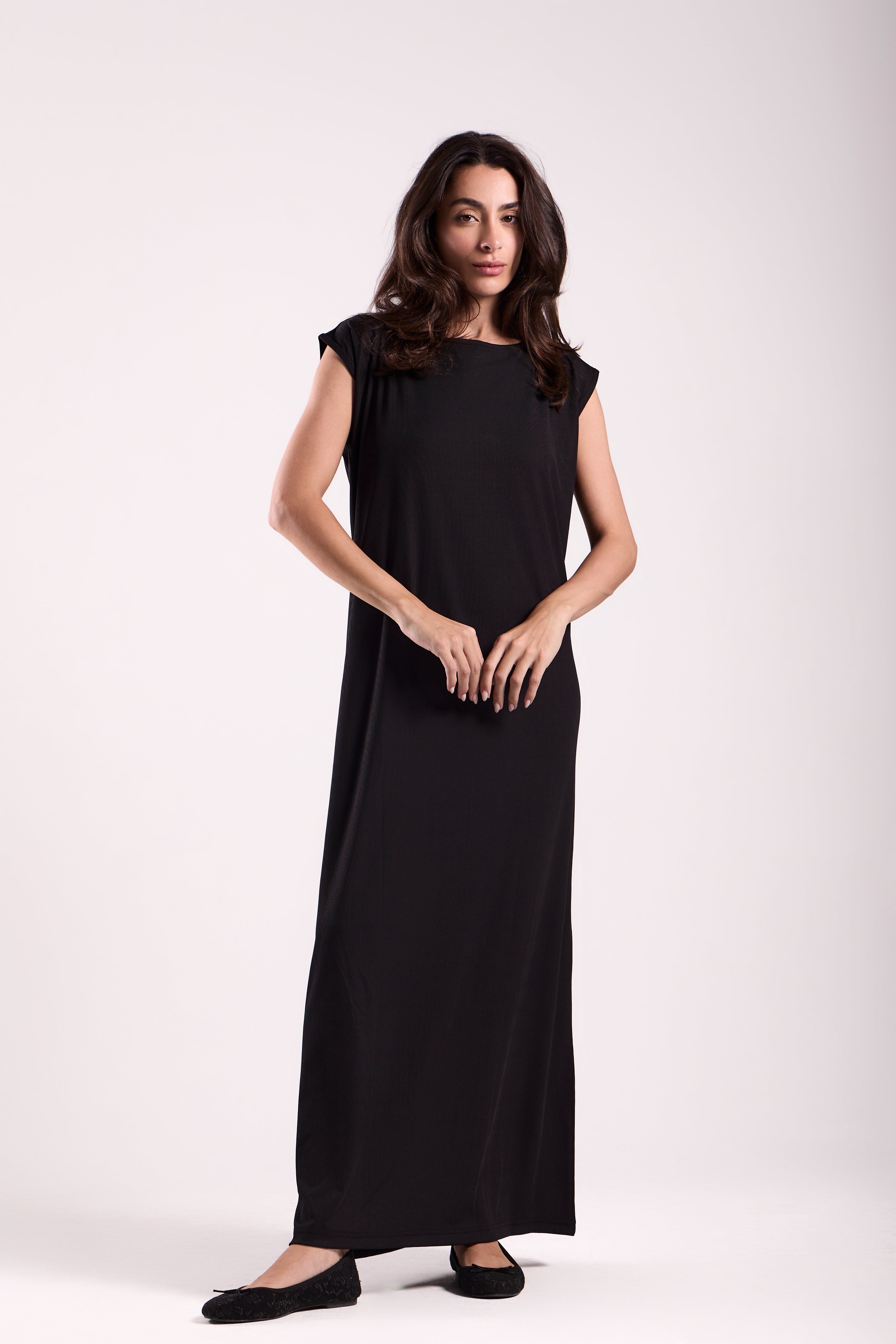 Basic Long Dress - Sleeveless Material: Derby