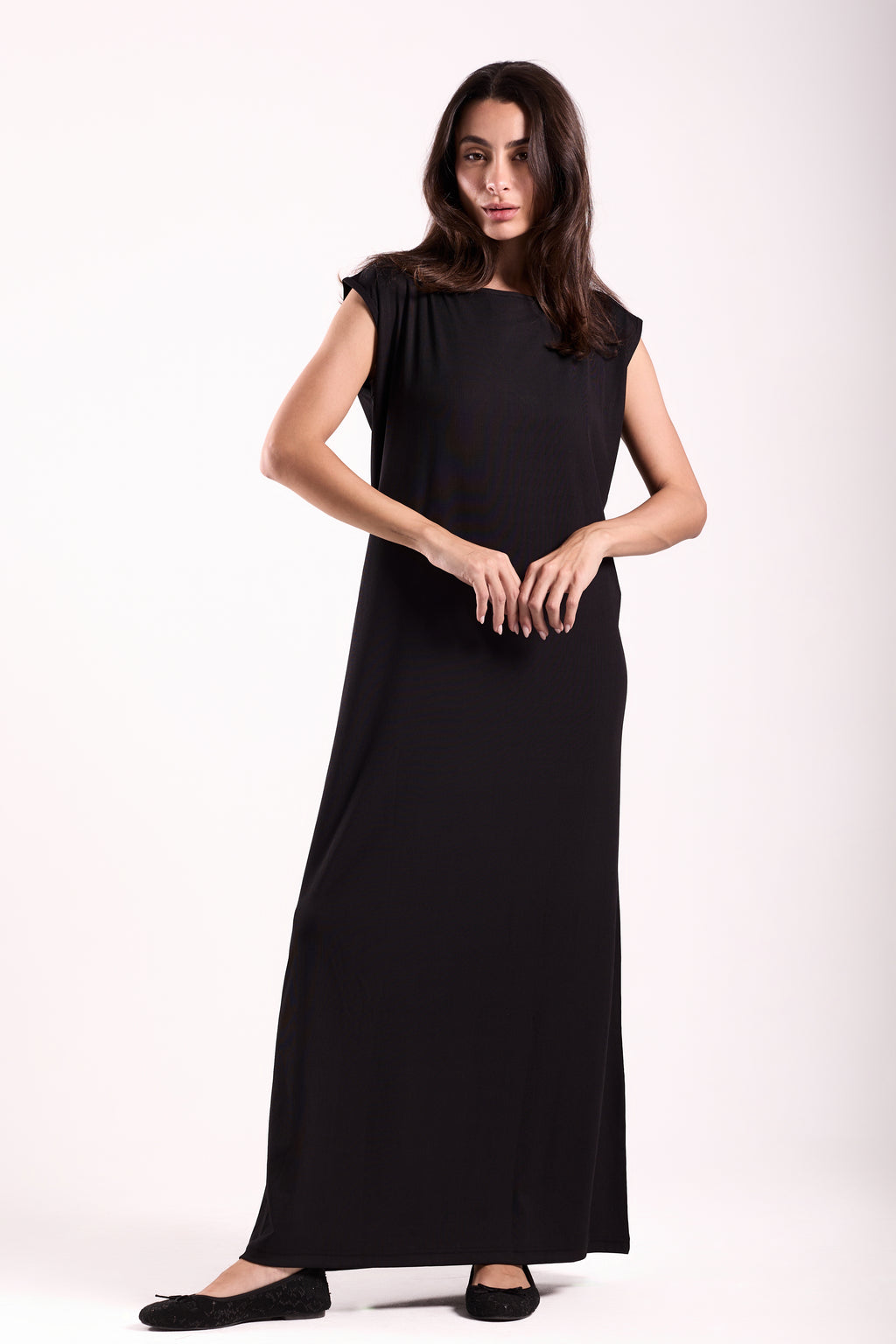 Basic Long Dress - Sleeveless Material: Derby