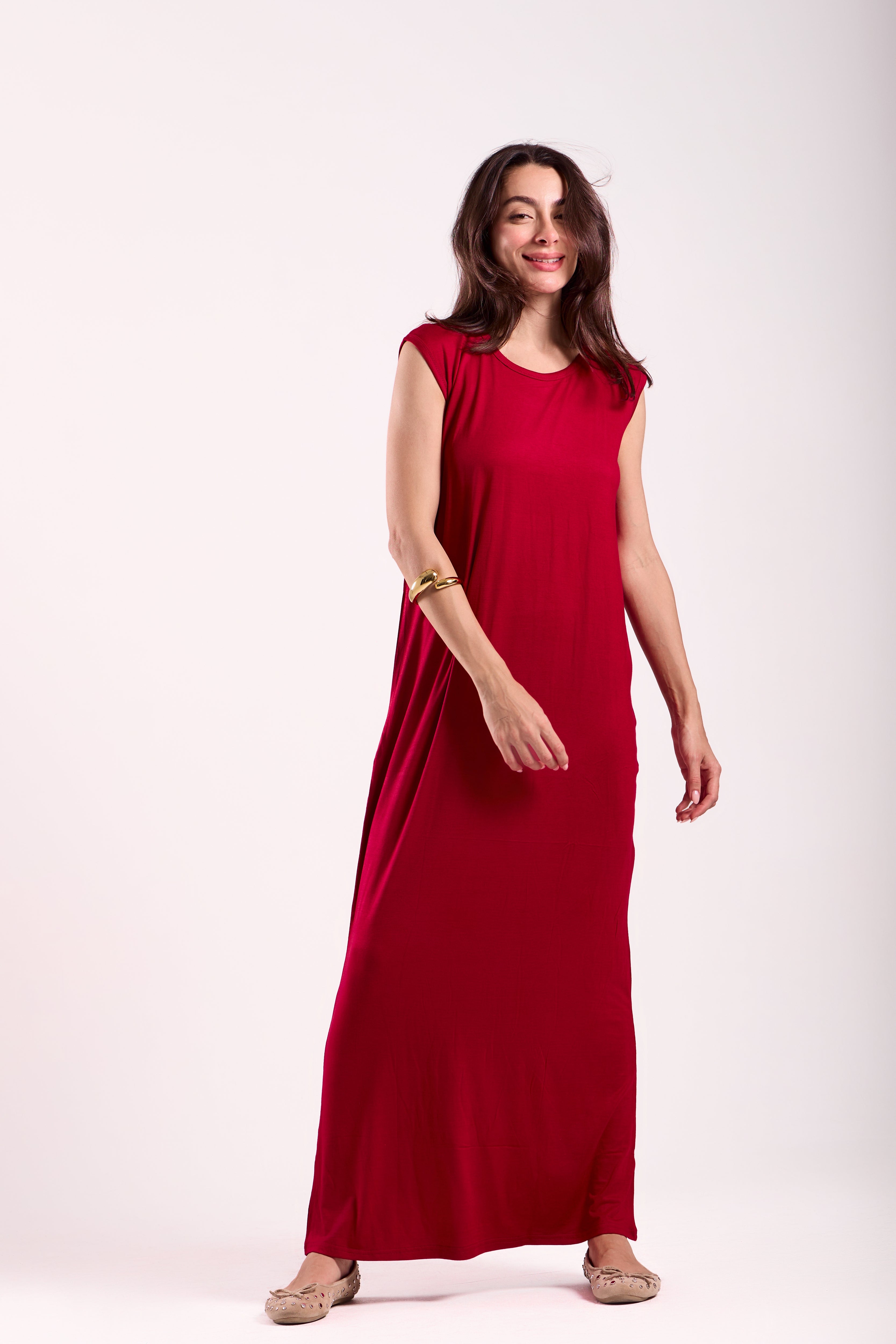 Basic Long Dress - Sleeveless Material: Viscose Blend