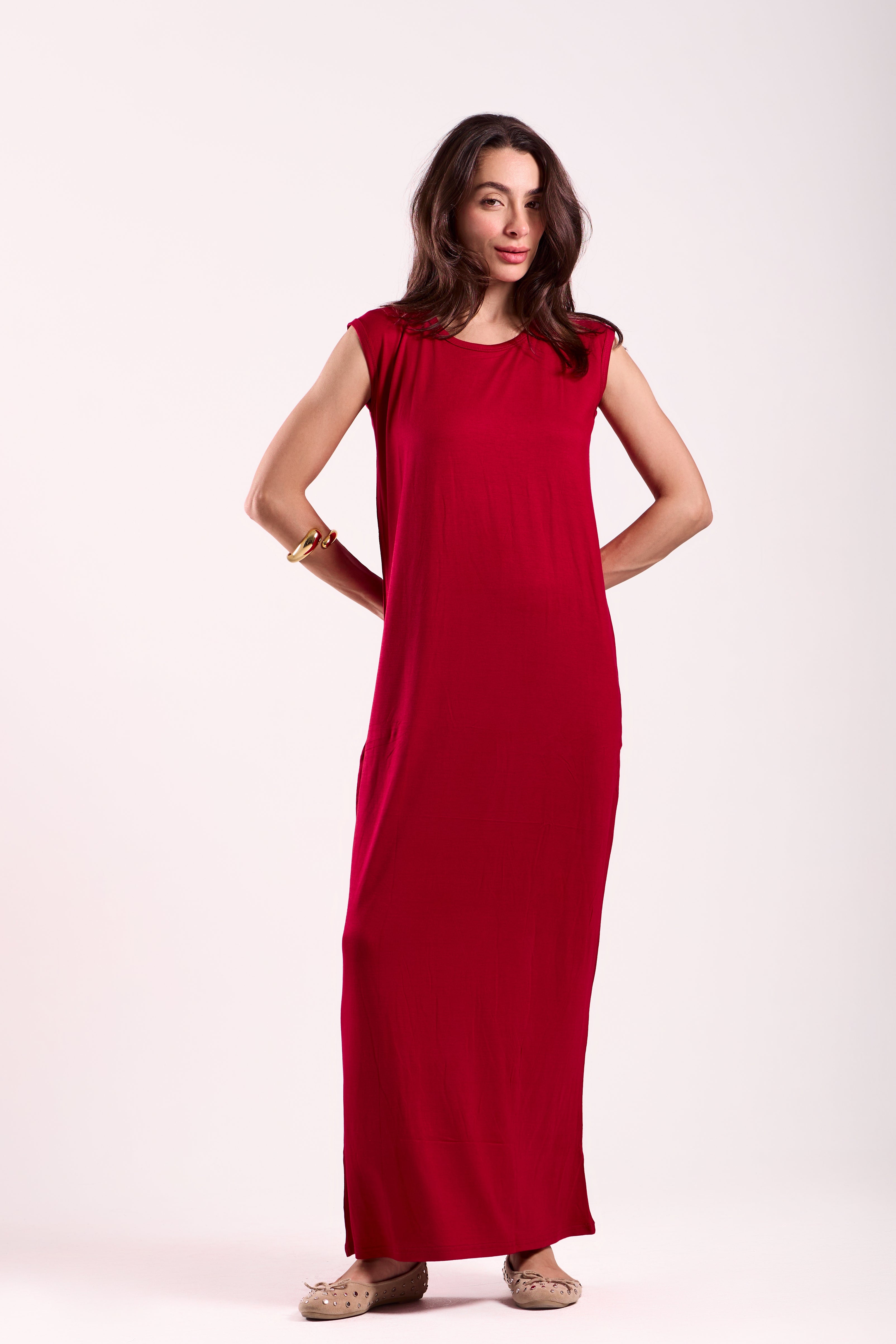 Basic Long Dress - Sleeveless Material: Viscose Blend