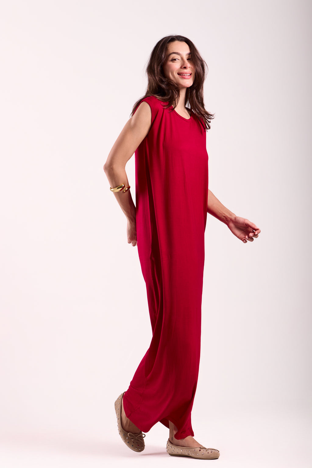 Basic Long Dress - Sleeveless Material: Viscose Blend