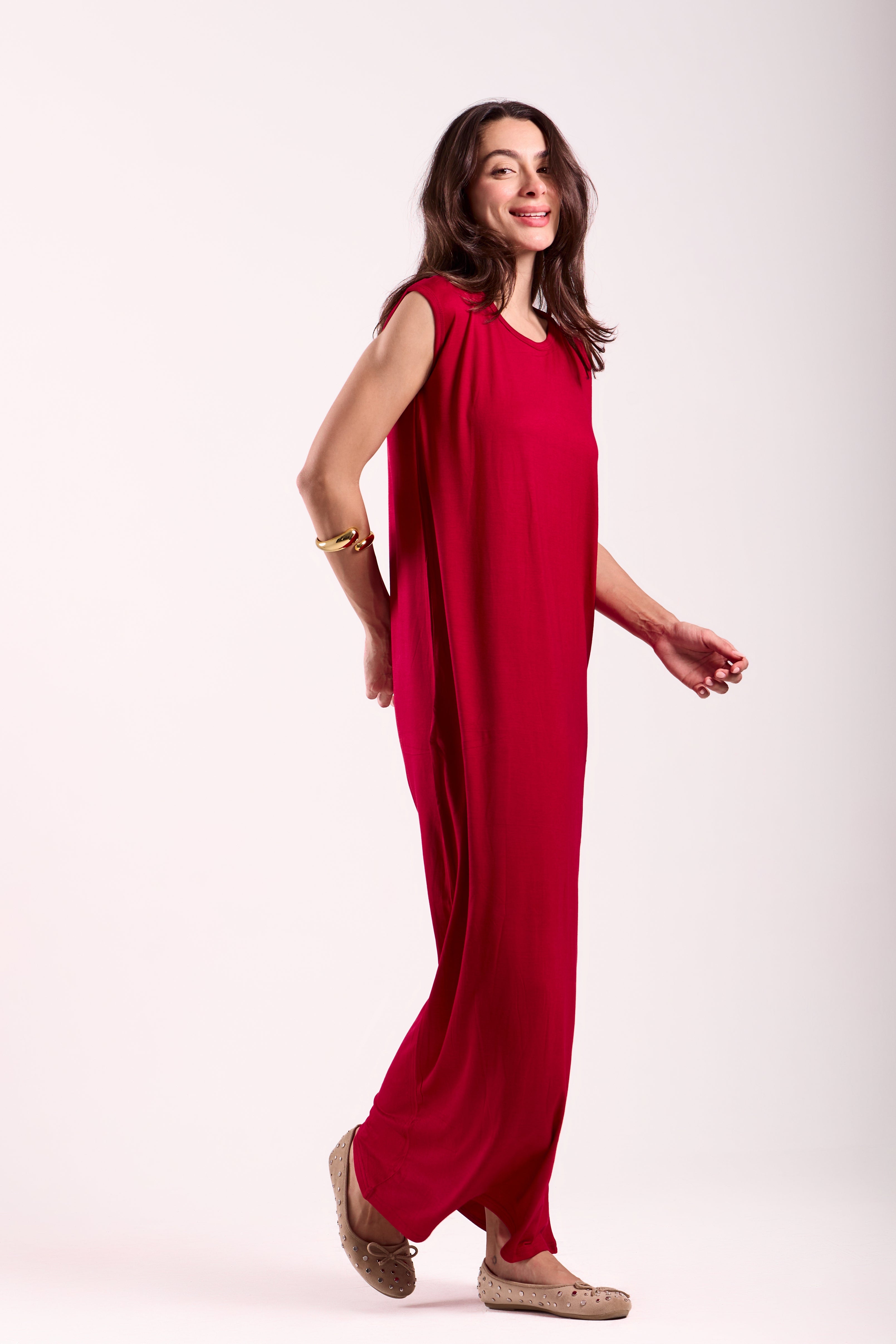 Basic Long Dress - Sleeveless Material: Viscose Blend