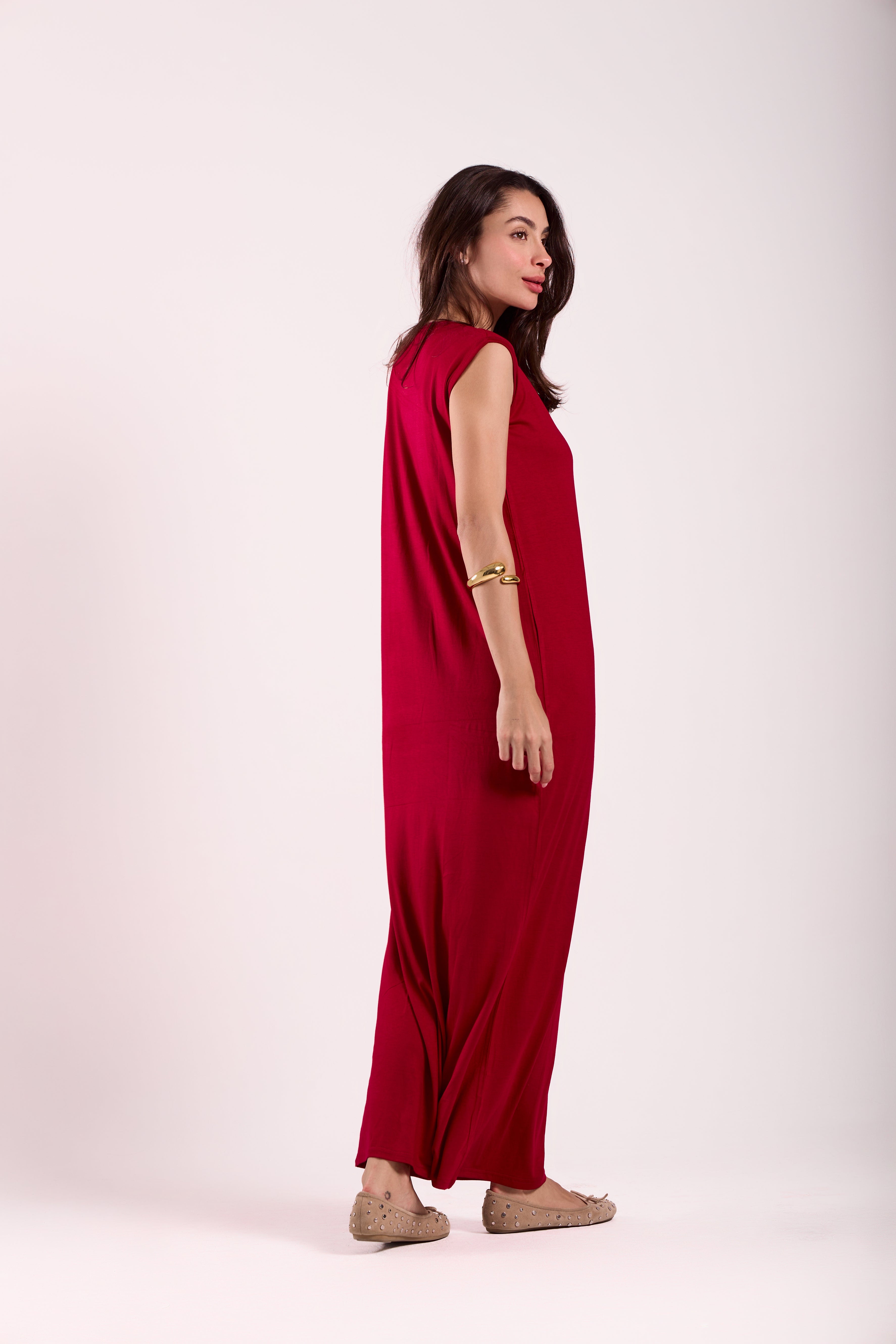 Basic Long Dress - Sleeveless Material: Viscose Blend