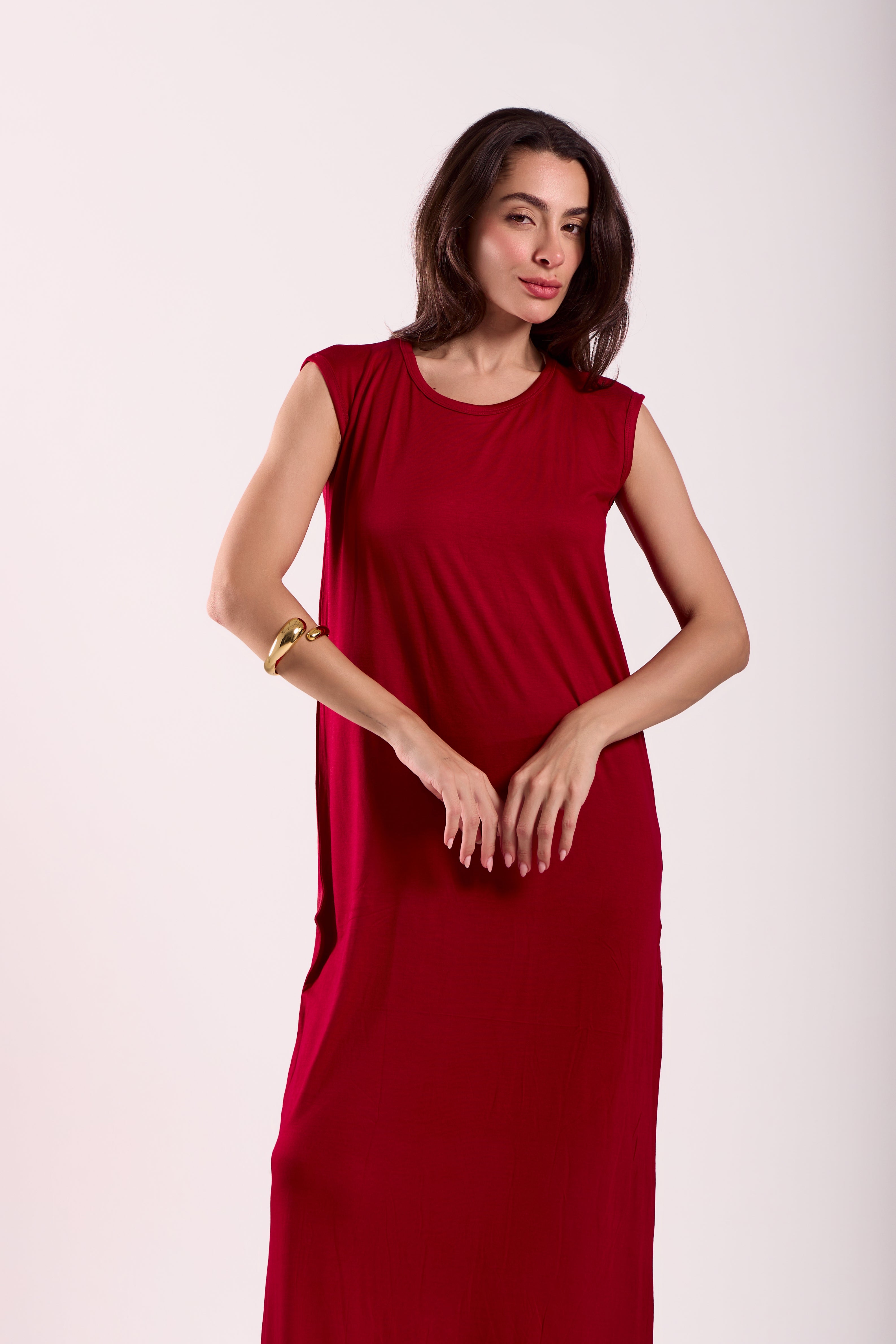 Basic Long Dress - Sleeveless Material: Viscose Blend