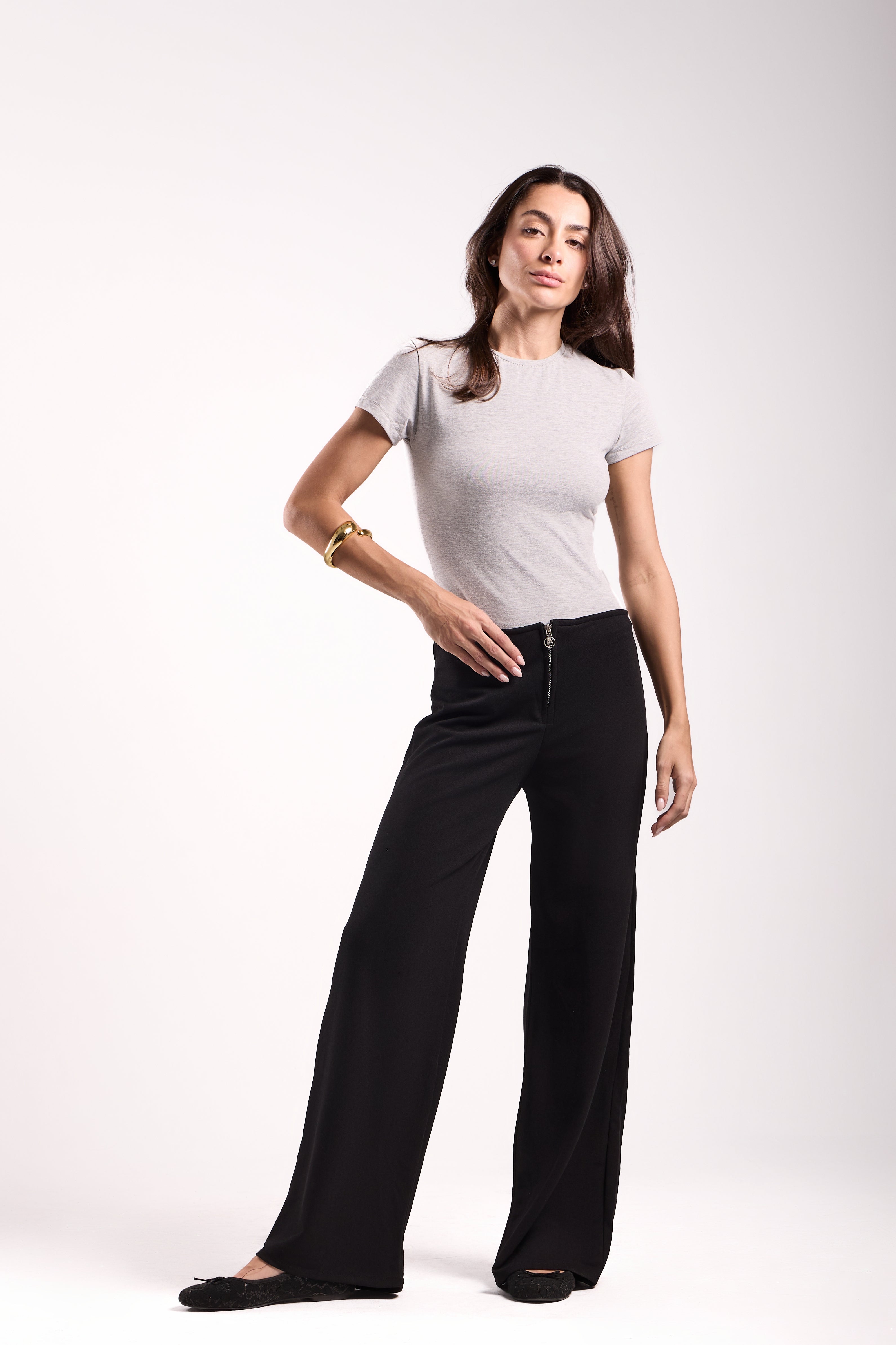 Front-Zip Wide-Leg Scuba Pants