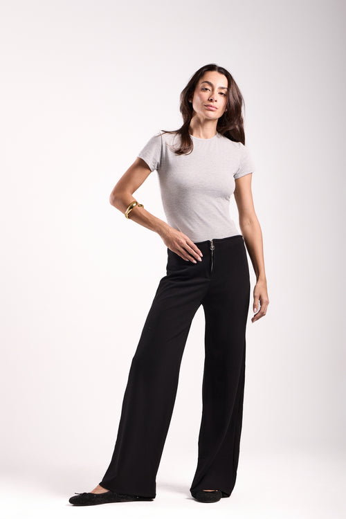 Front-Zip Wide-Leg Scuba Pants