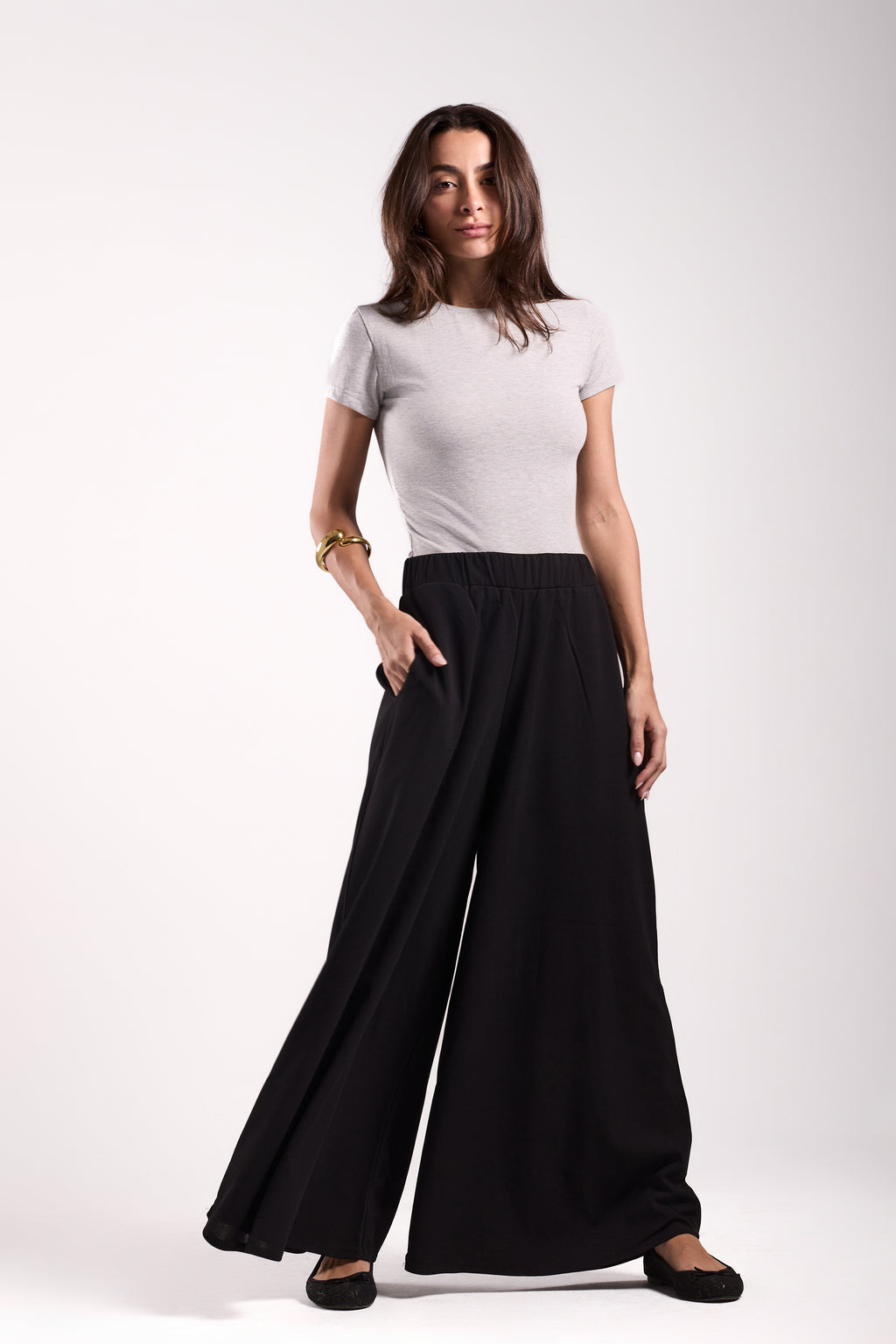 Slant Pocket Zipper Wide-Leg Pants
